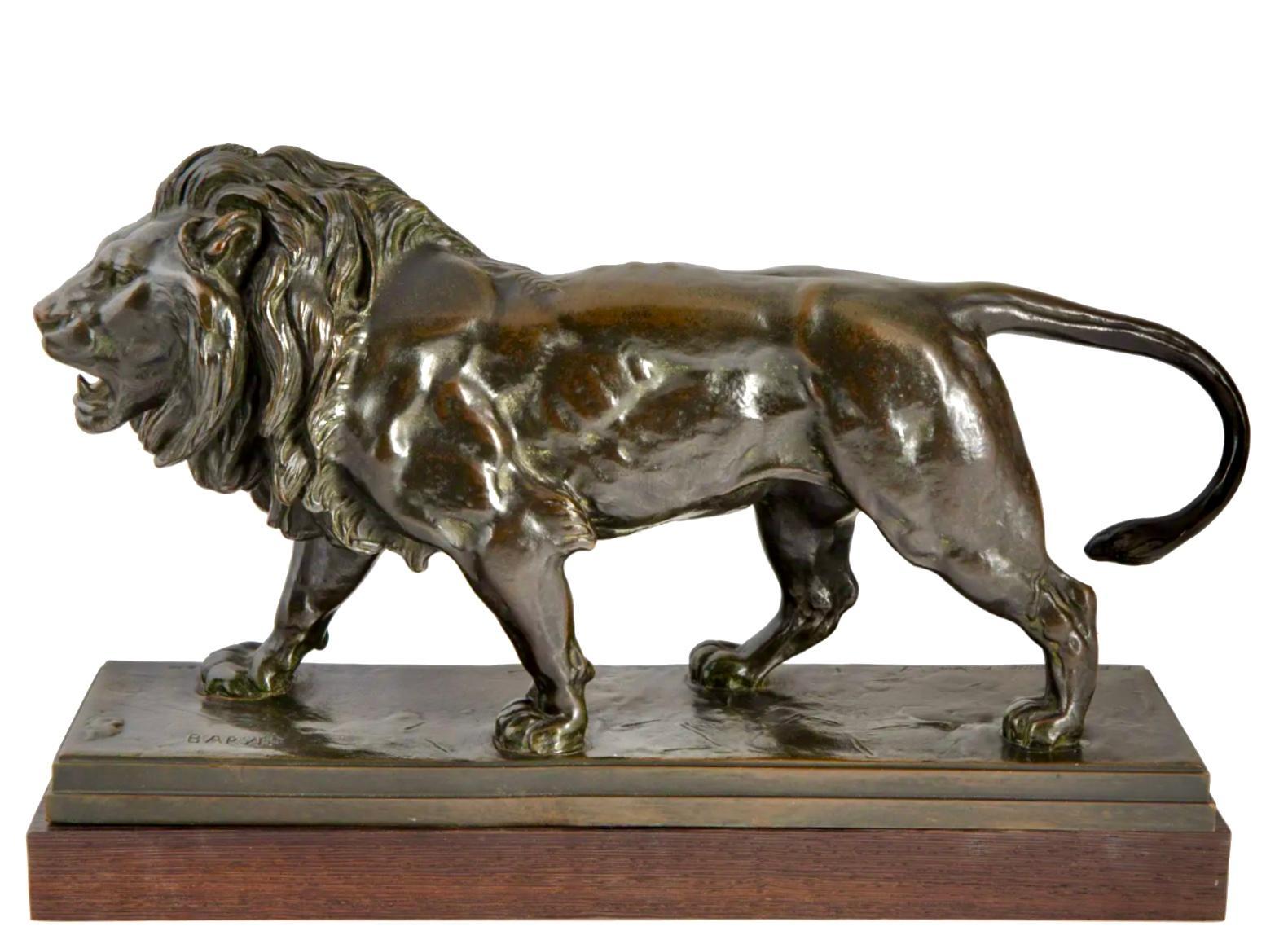 Antoine Louis Barye Lion Qui marche 17 Inch - Sculpture by Antoine-Louis Barye