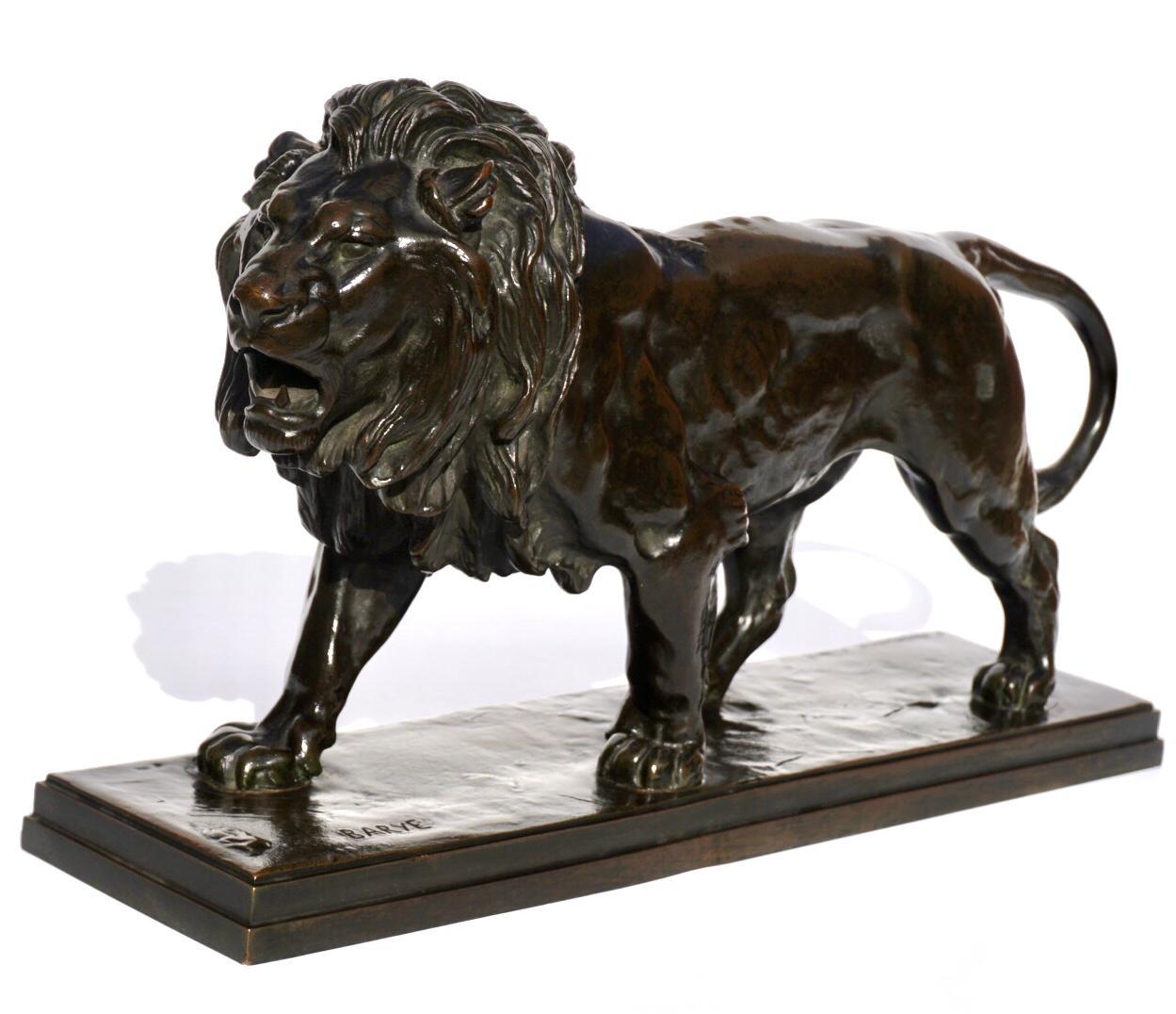 ANTOINE LOUIS BARYE (FRENCH 1795-1875)
Lion Qui Marche; The Walking Lion is an iconic Barye bronze depicting the fierce and elegant Lion Barye studied in the Paris zoo in the early nineteenth century and one of a pair with the Tigre Qui Marche which