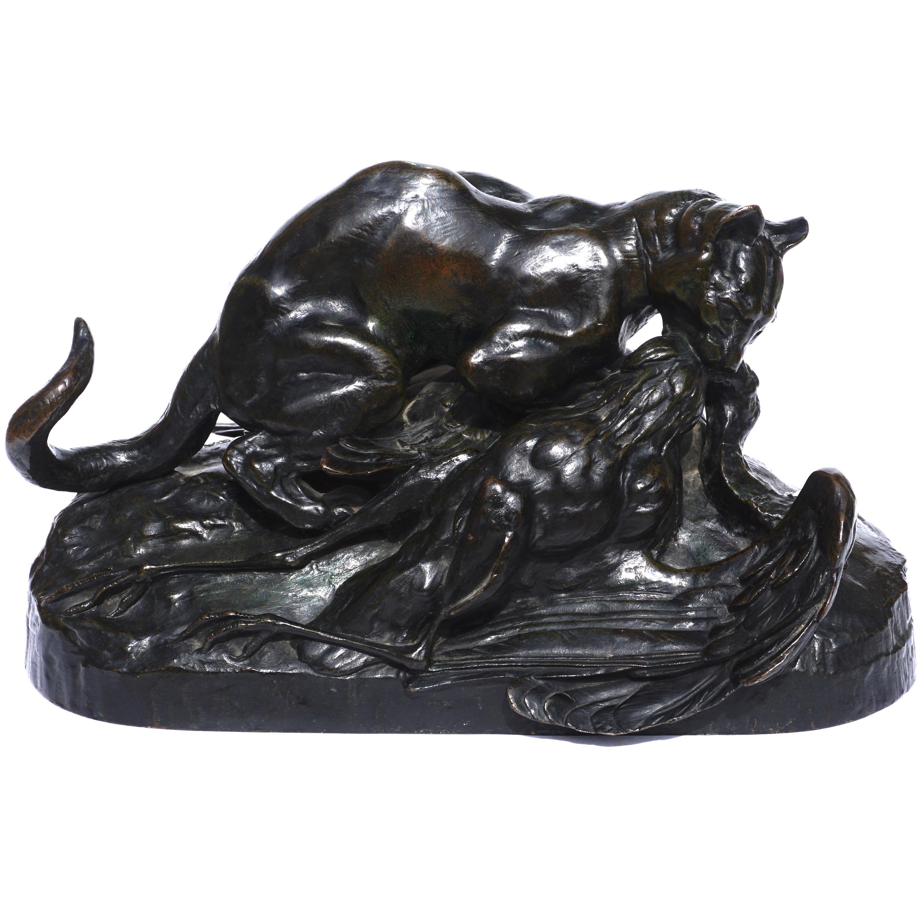 Antoine Louis Barye Ocelot Carrying off a Heron For Sale 7