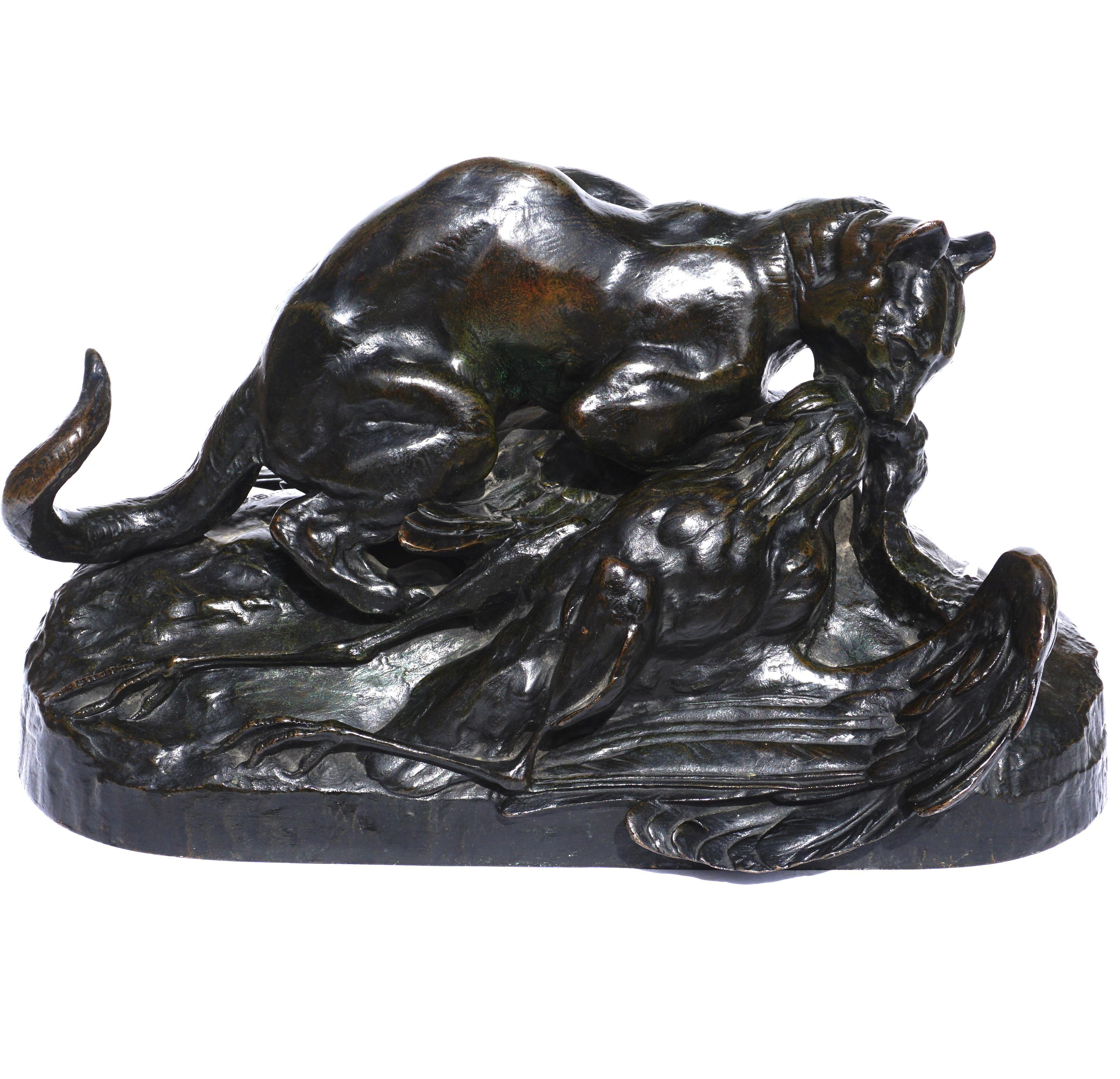 Antoine Louis Barye Ocelot Carrying off a Heron - Sculpture by Antoine-Louis Barye