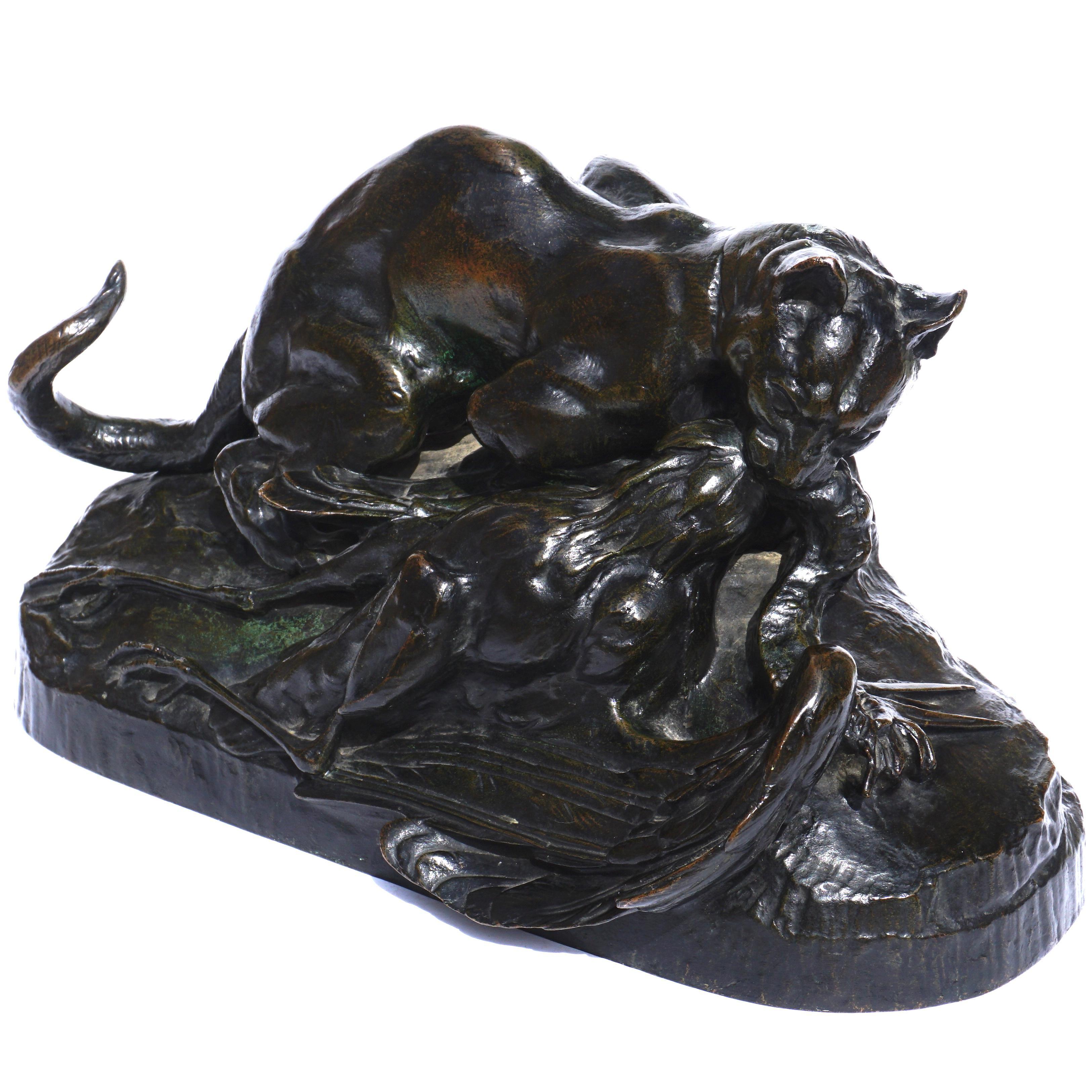 Antoine-Louis Barye (French, 1795-1875)
Ocelot emportant un héron (Ocelot carrying off a heron)
bronze sculpture, dark-brown patina, Signed “Barye” and “F. Barbidienne Fondeur Paris”, 7 in. (18 cm.) high 

This Barye bronze takes my breath away each