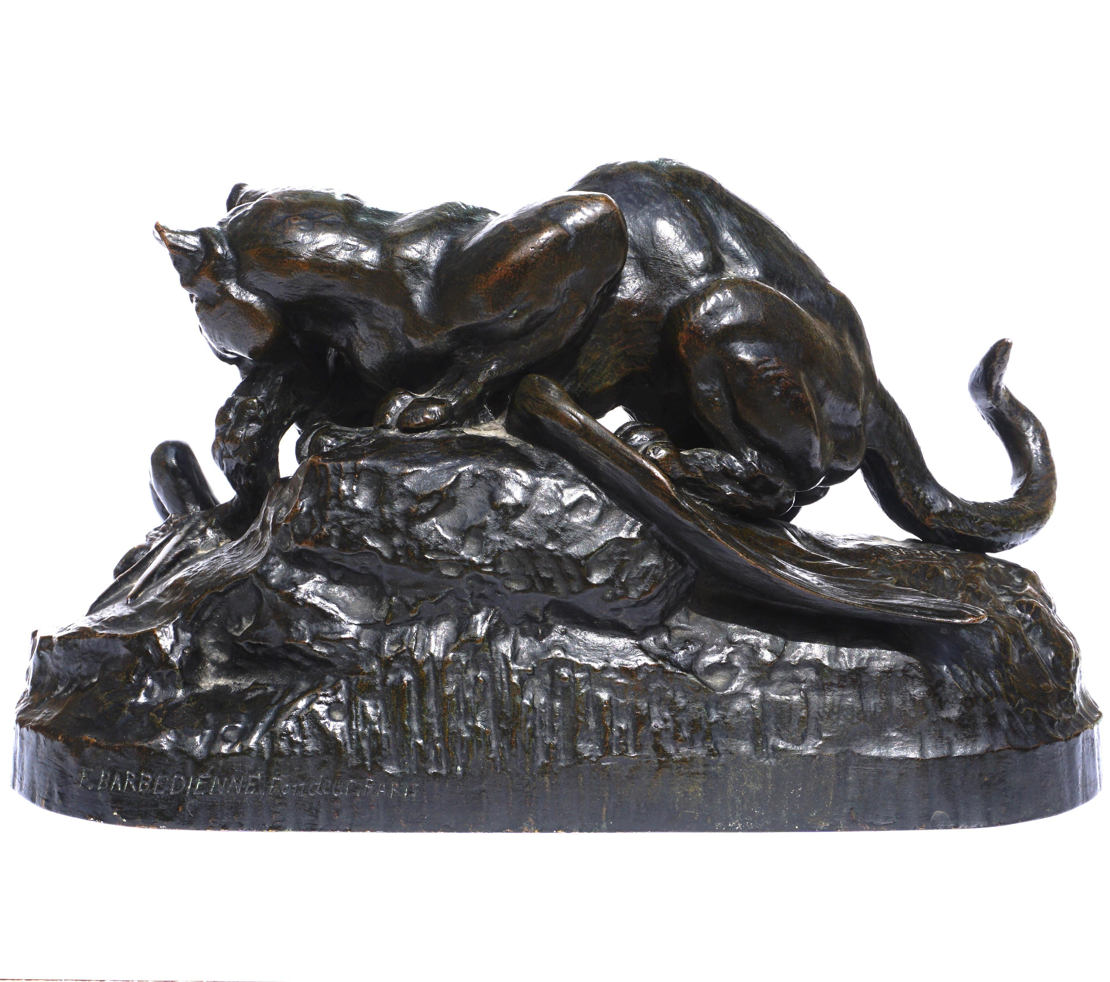 Antoine Louis Barye Ocelot Carrying off a Heron For Sale 2