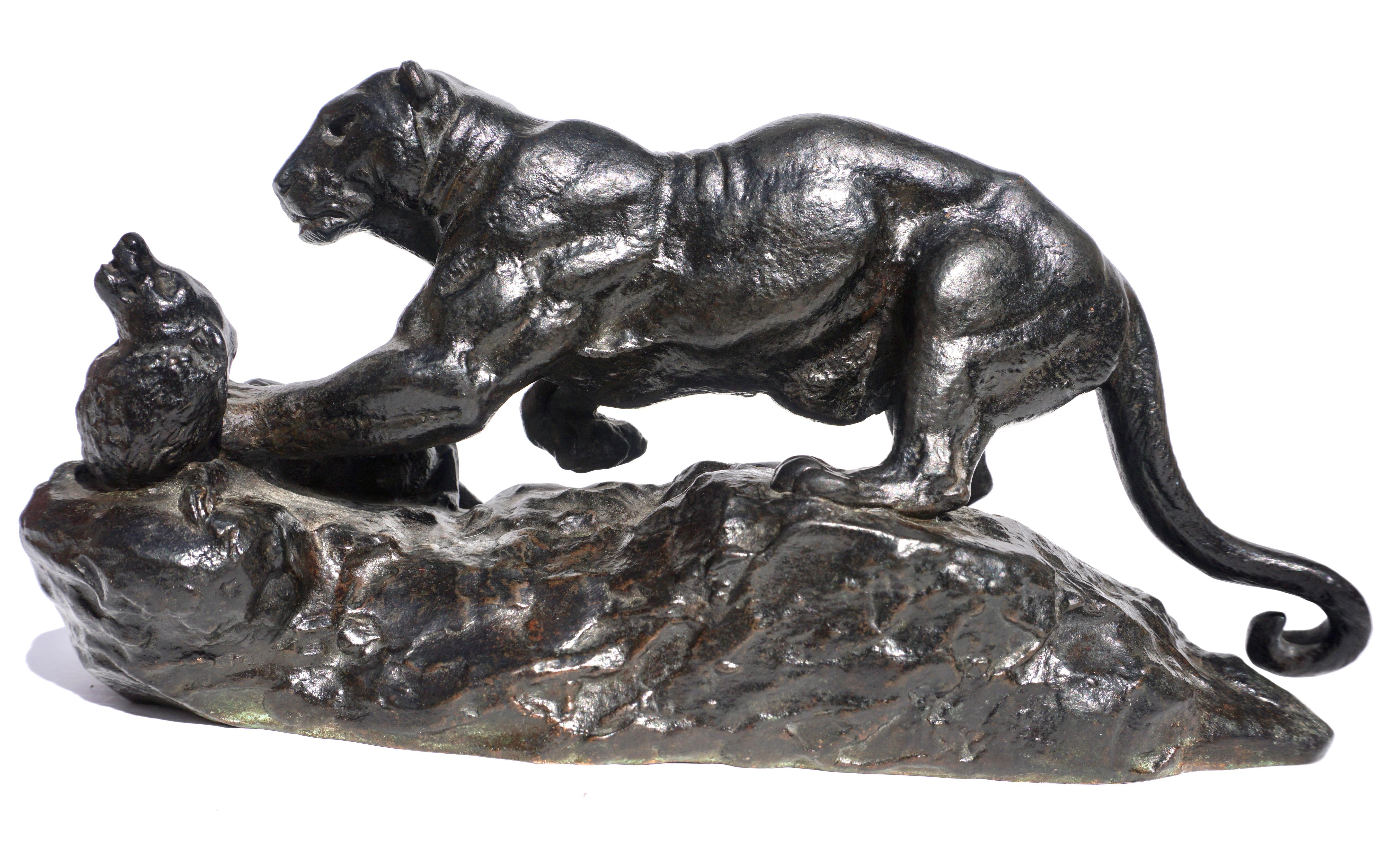Antoine Louis Barye Panther Attacking A Civet Cat For Sale 7