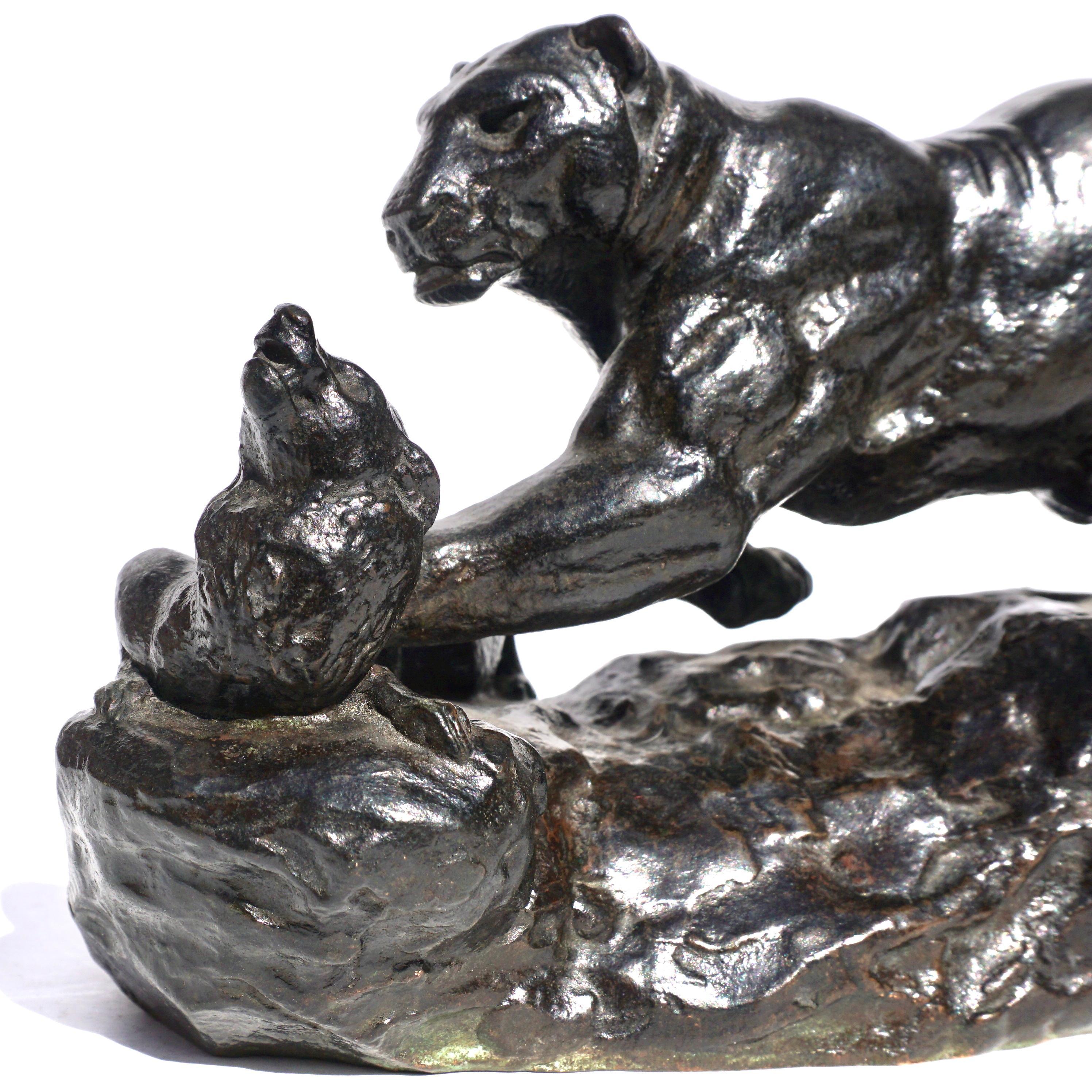 Antoine Louis Barye Panther Attacking A Civet Cat For Sale 7