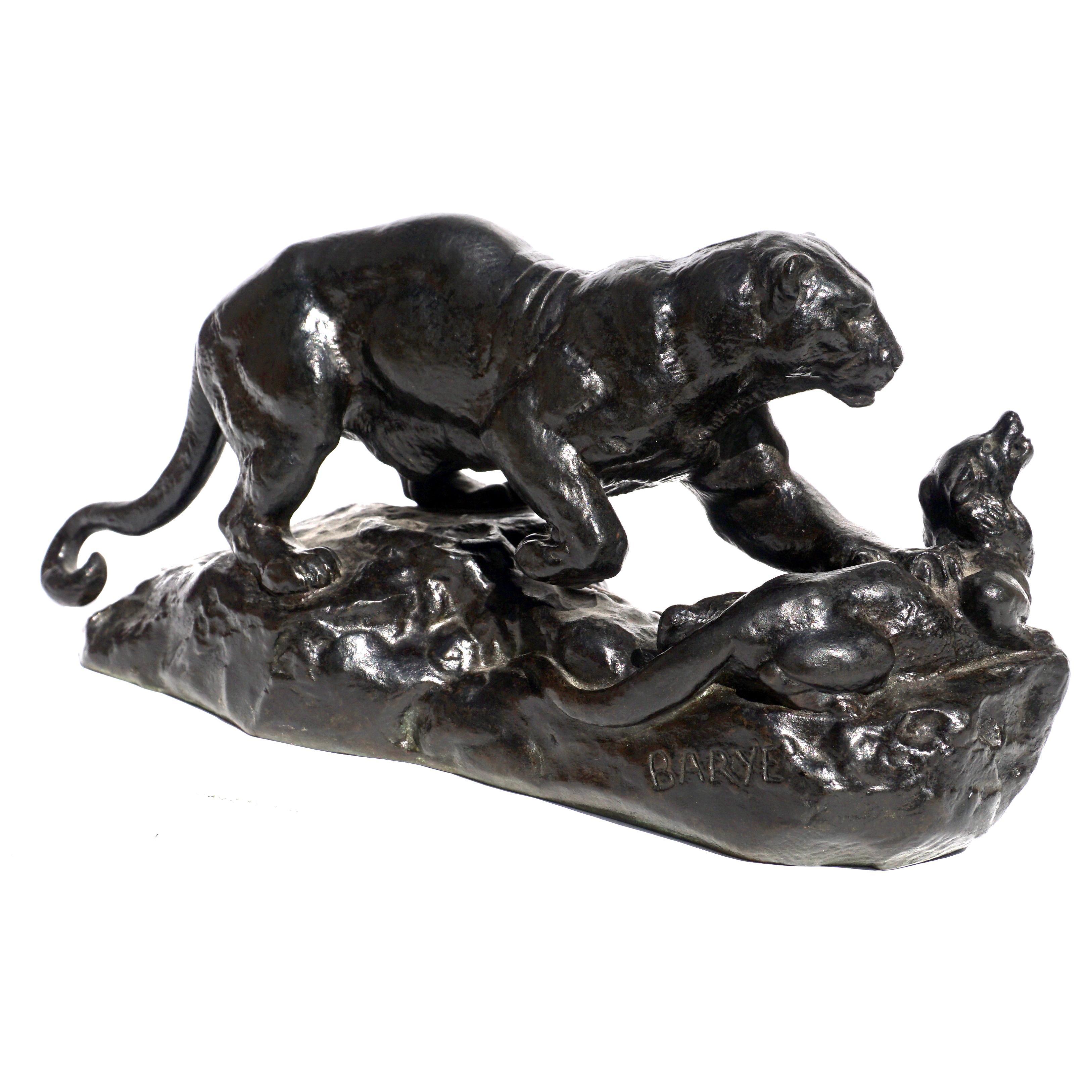 Antoine Louis Barye Panther Attacking A Civet Cat For Sale 1