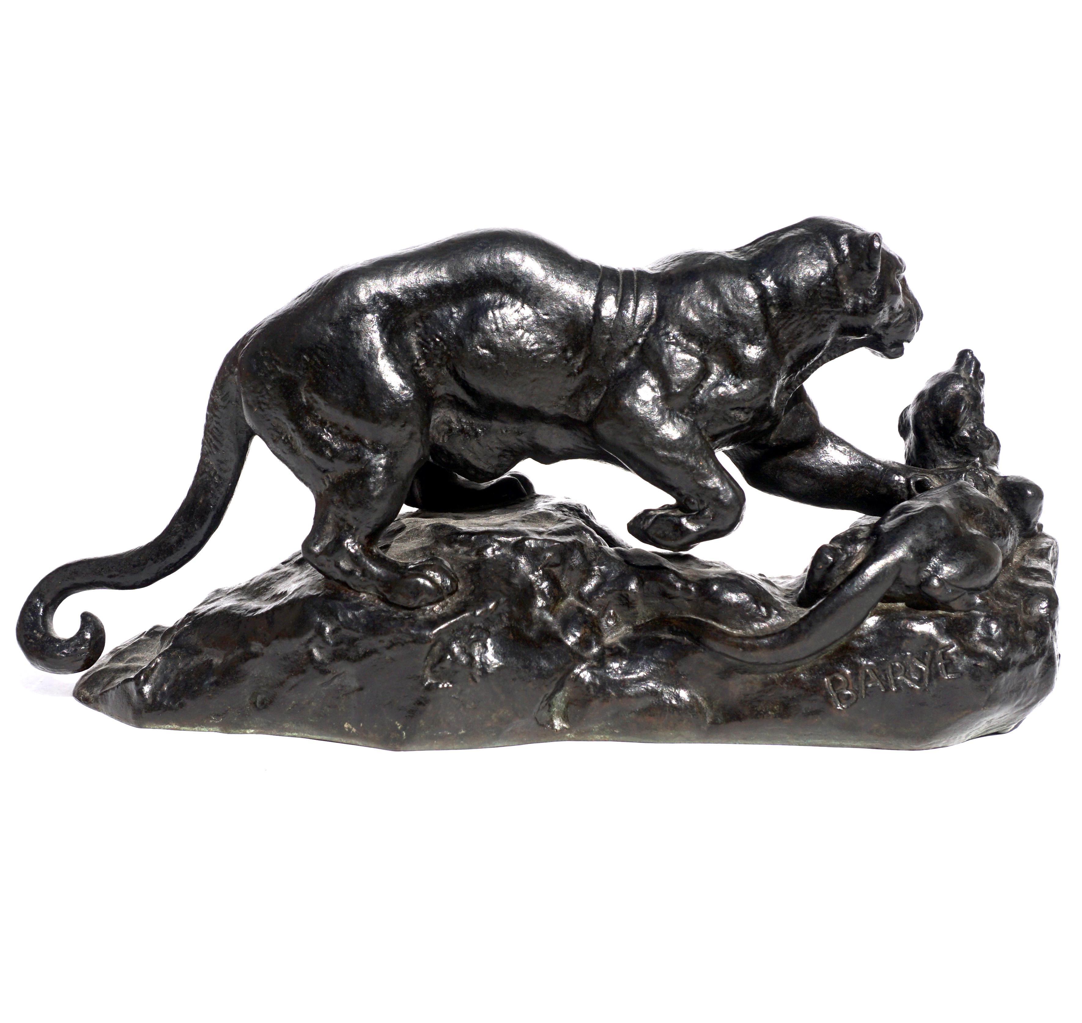 Antoine Louis Barye Panther Attacking A Civet Cat For Sale 3