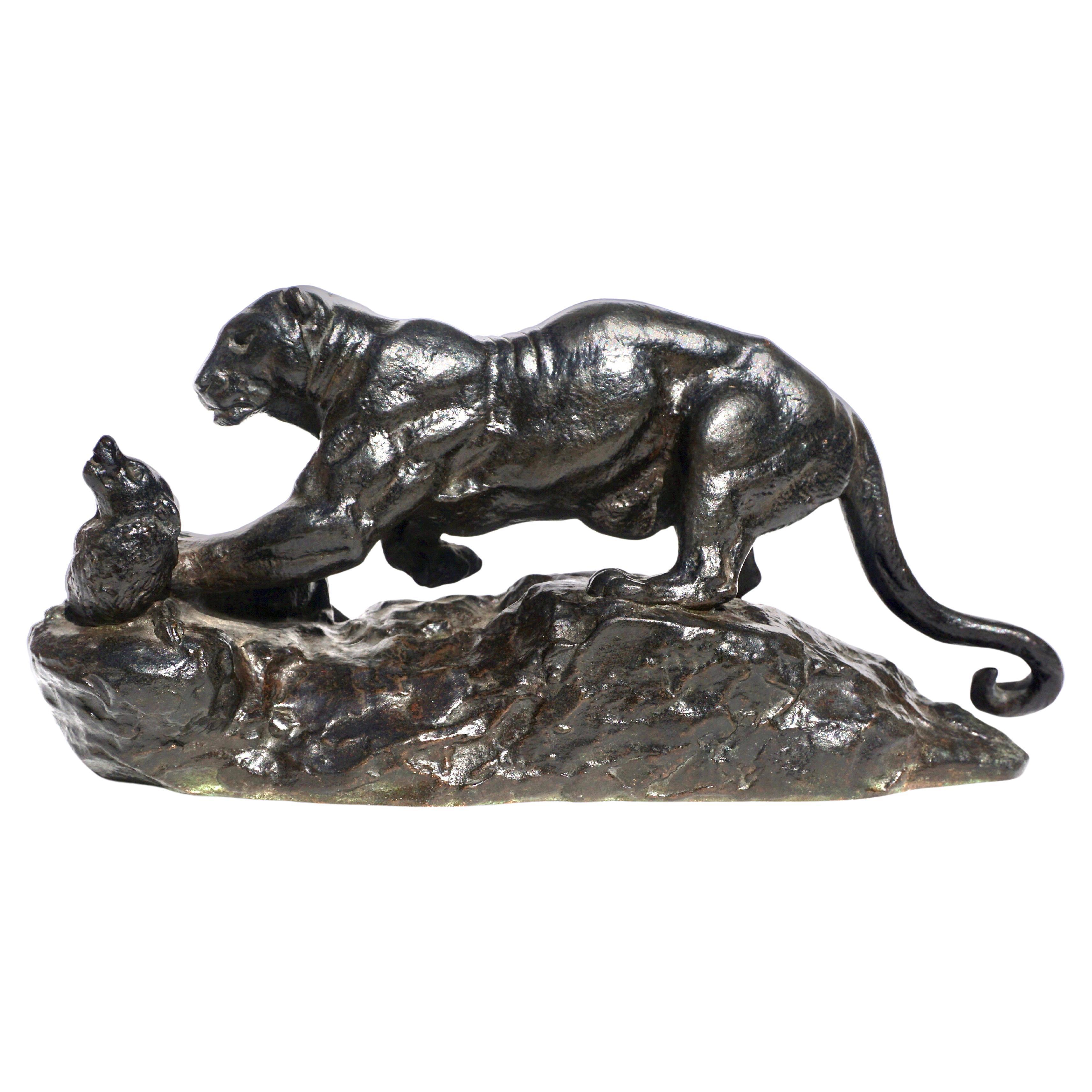 Antoine-Louis Barye Figurative Sculpture - Antoine Louis Barye Panther Attacking A Civet Cat