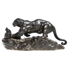 Antique Antoine Louis Barye Panther Attacking A Civet Cat