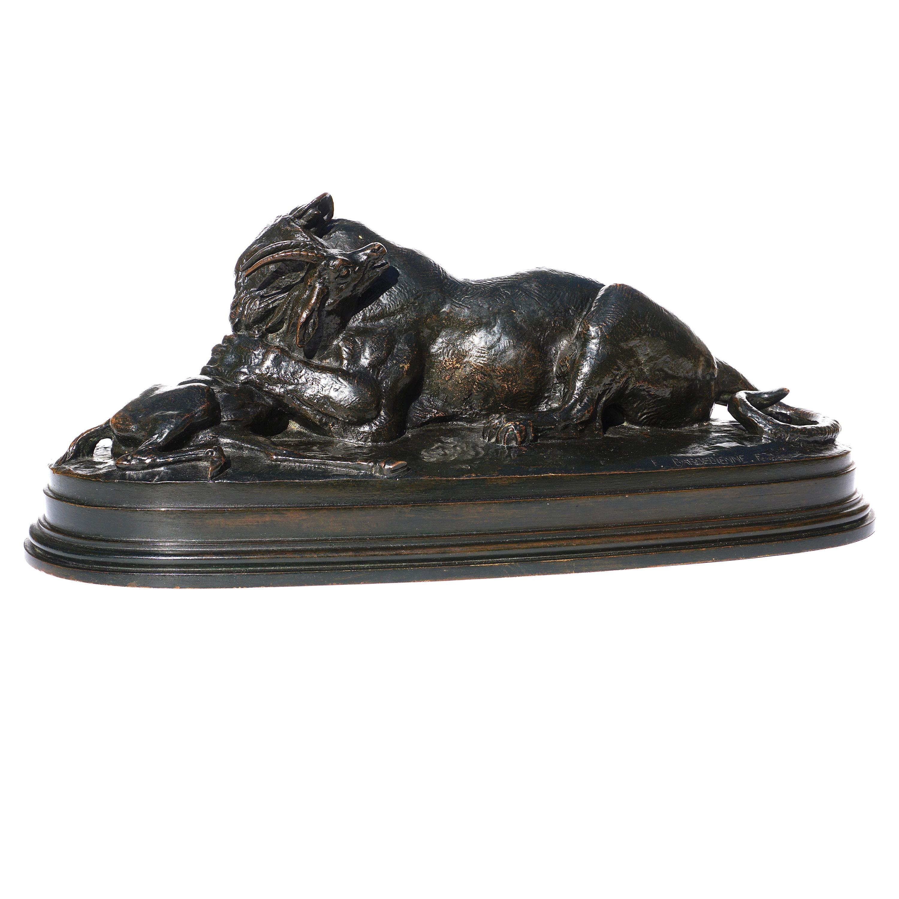 Antoine-Louis Barye Figurative Sculpture - Antoine Louis Barye “Tiger devouring A Gazelle”
