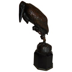 Barye Escultura Rara de Bronce, "Marabú y Serpiente Marabout Au Serpent"