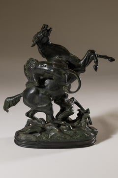 Bronze sculptureof "Horse Surprised by a Lion"  by Antoine-Louis Barye ca. 1833