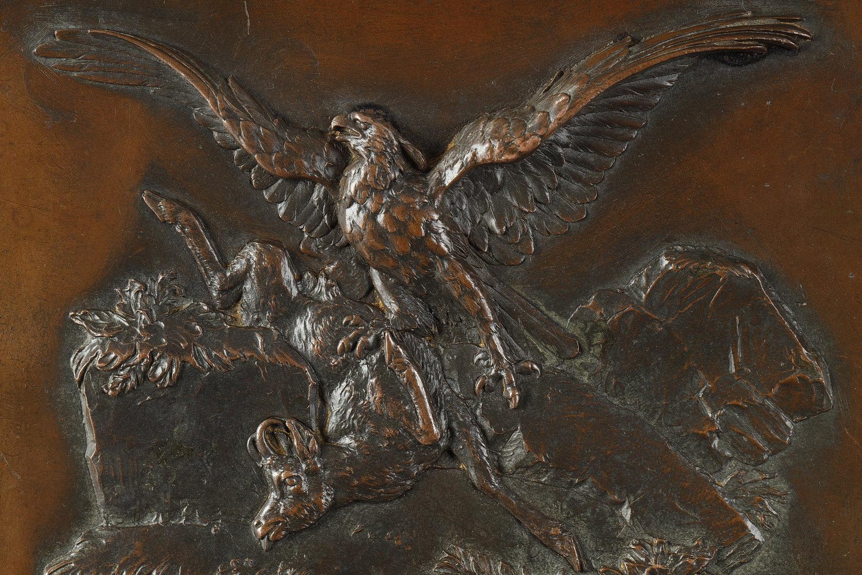 Aquila e camoscio - Figurative Sculpture Oro di Antoine-Louis Barye