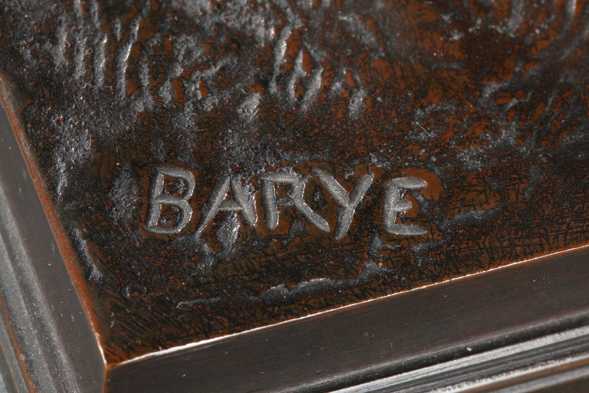 Cheval demi-sang, tête levée - Sculpture de Antoine-Louis Barye