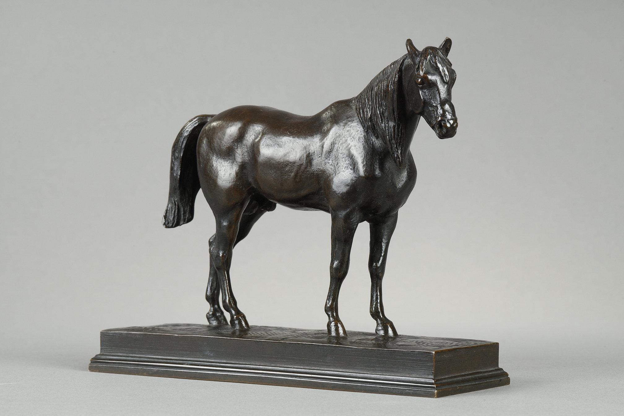 Cheval demi-sang, tête levée - Or Figurative Sculpture par Antoine-Louis Barye