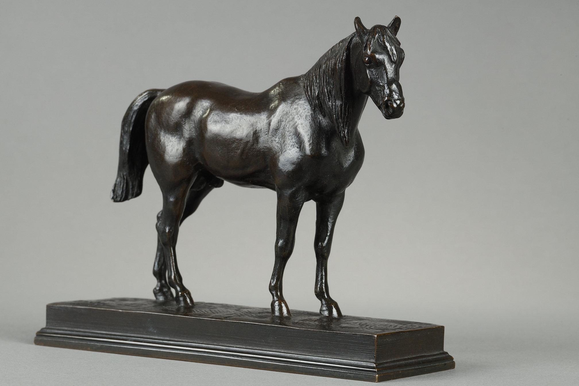 Figurative Sculpture Antoine-Louis Barye - Cheval demi-sang, tête levée