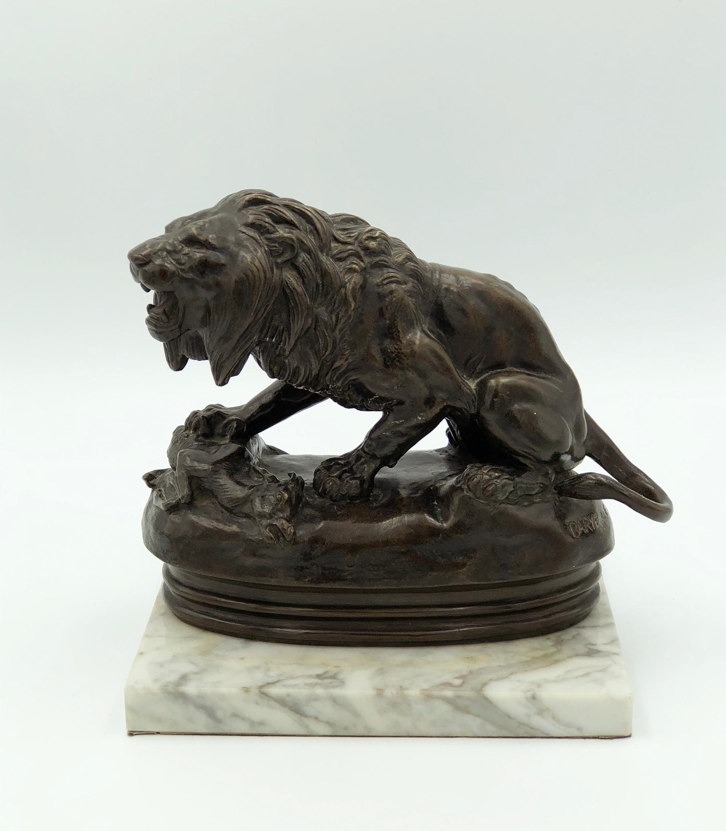 Lion and Antelope (No. 23) - Sculpture by Antoine-Louis Barye