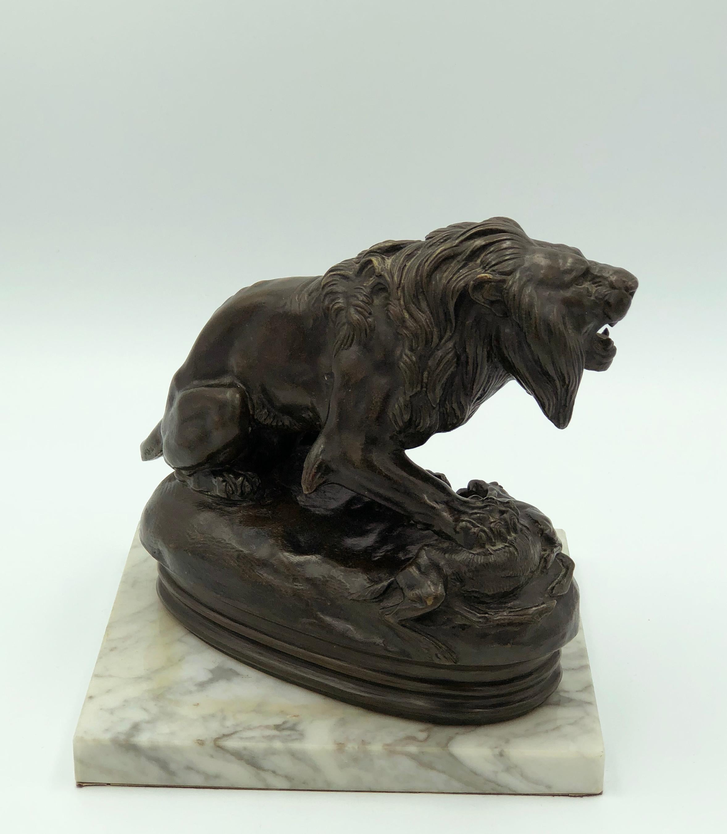 Lion and Antelope (No. 23) - Realist Sculpture by Antoine-Louis Barye
