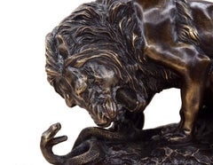 Lion and Serpent - Bronze Sculpture After A.-L. Barye - Early 20th Century