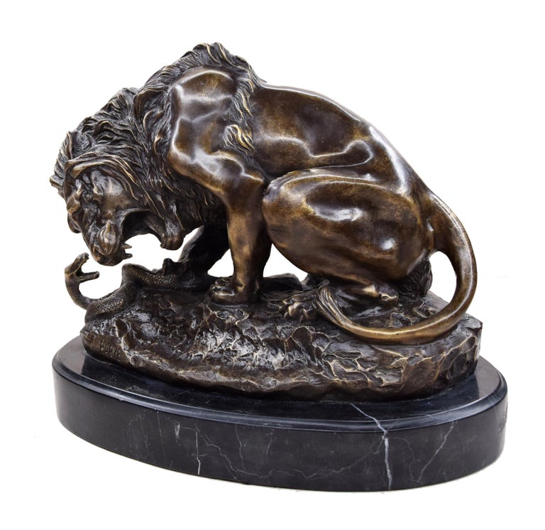 AntoineLouis Barye Lion and Serpent Bronze Sculpture After A.L