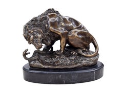 Lion and Serpent - Bronze Sculpture After A.-L. Barye - Early 20th Century