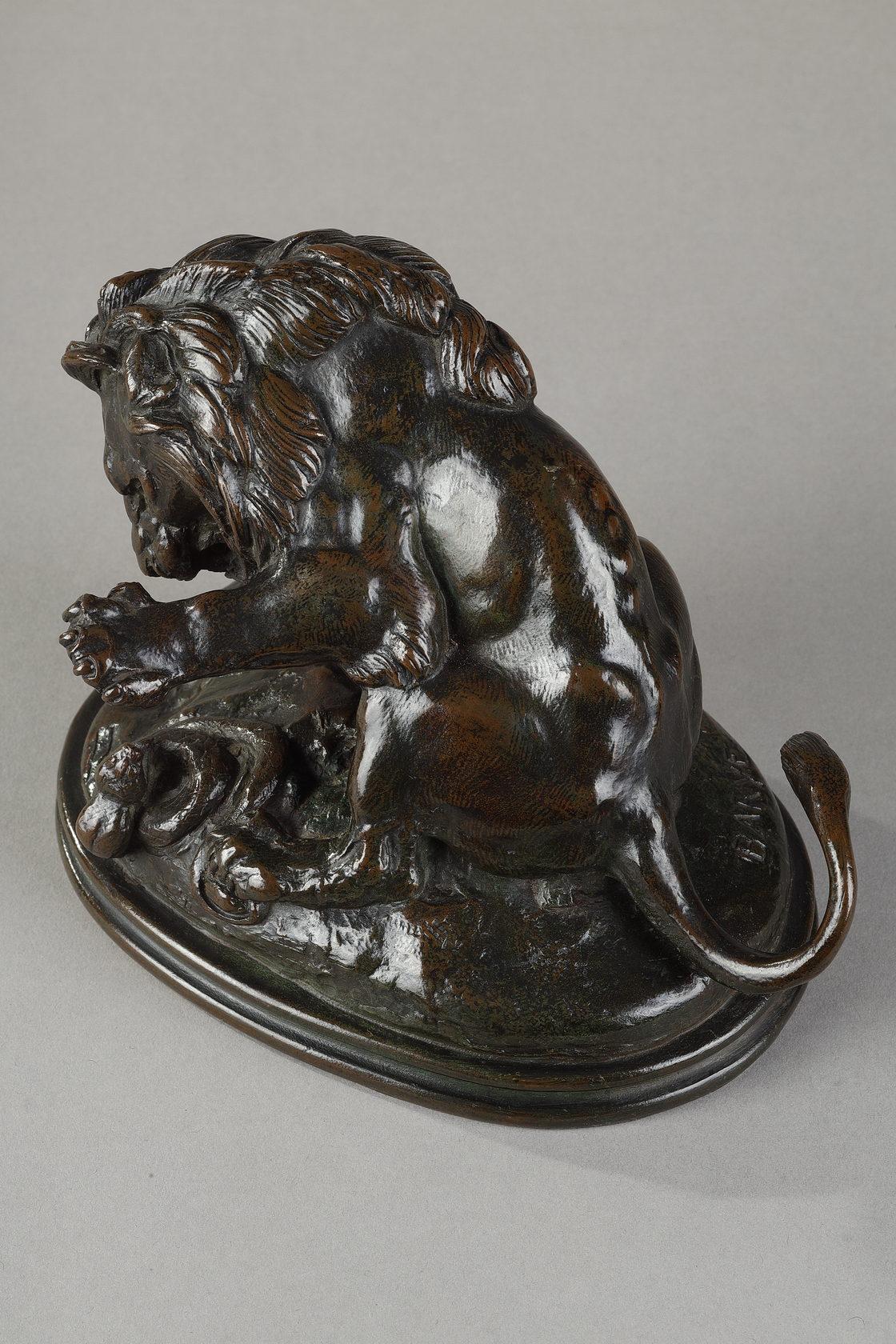 Lion and snake - French School Sculpture by Antoine-Louis Barye