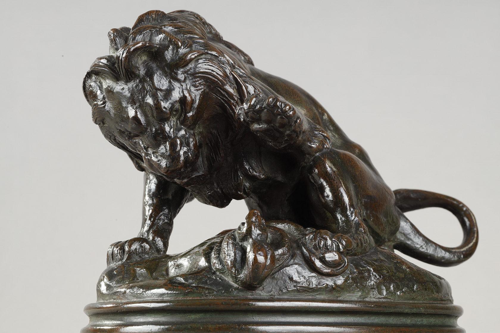 Lion and snake n°3
by Antoine-Louis Barye (1796-1875)

Bronze sculpture with a nuanced dark greenish brown patina
signed 