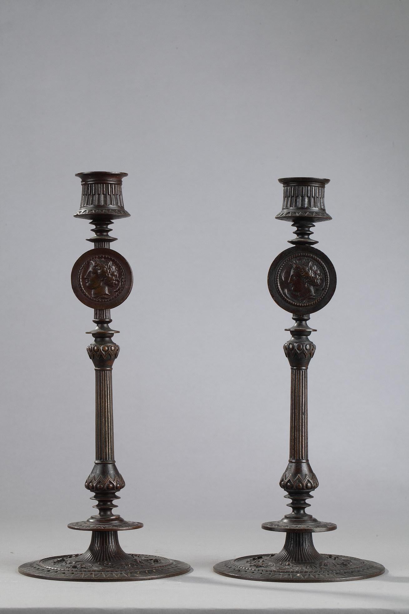 Pair of Candlesticks - Sculpture by Antoine-Louis Barye