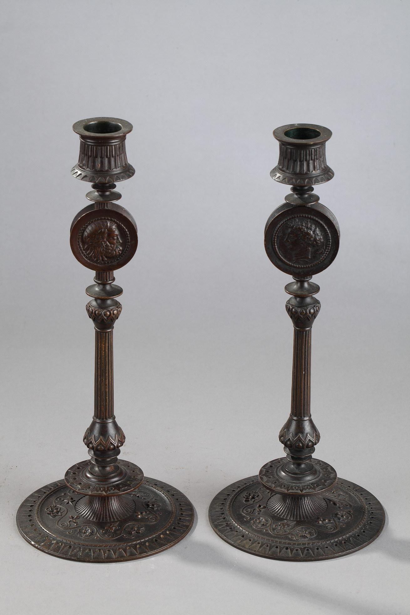 Pair of Candlesticks - French School Sculpture by Antoine-Louis Barye