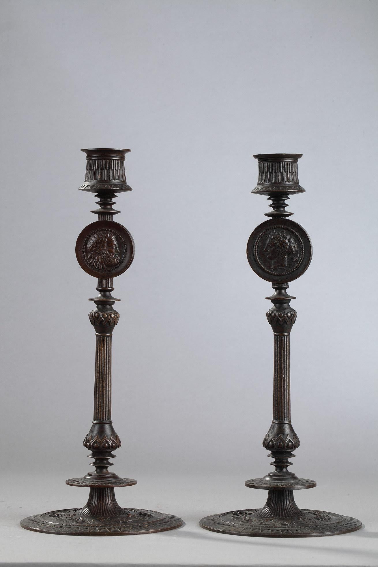 Antoine-Louis Barye Figurative Sculpture - Pair of Candlesticks