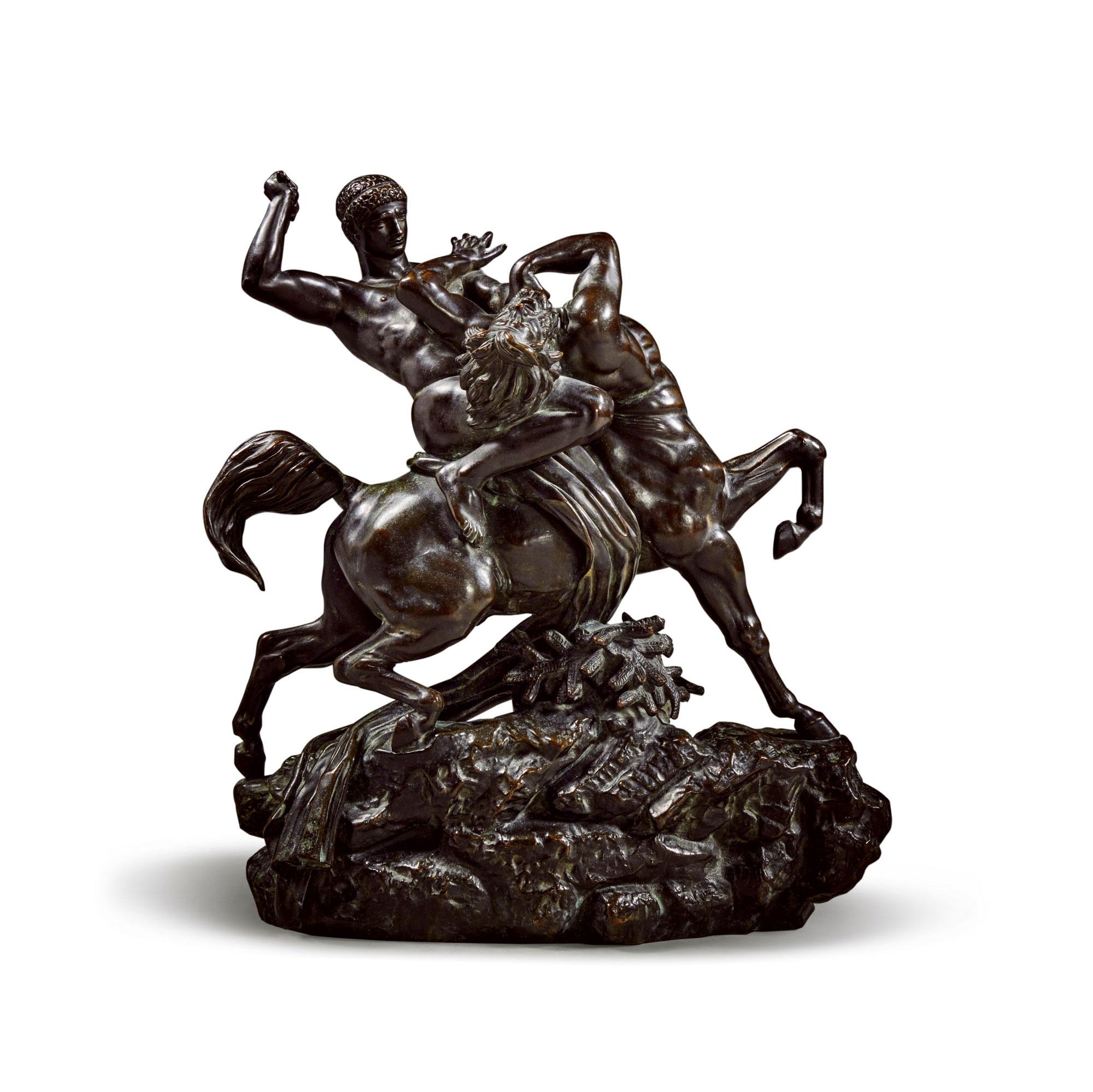 Statue de Thésée et du Centaure en bronze patiné d'Antoine-Louis Barye 
