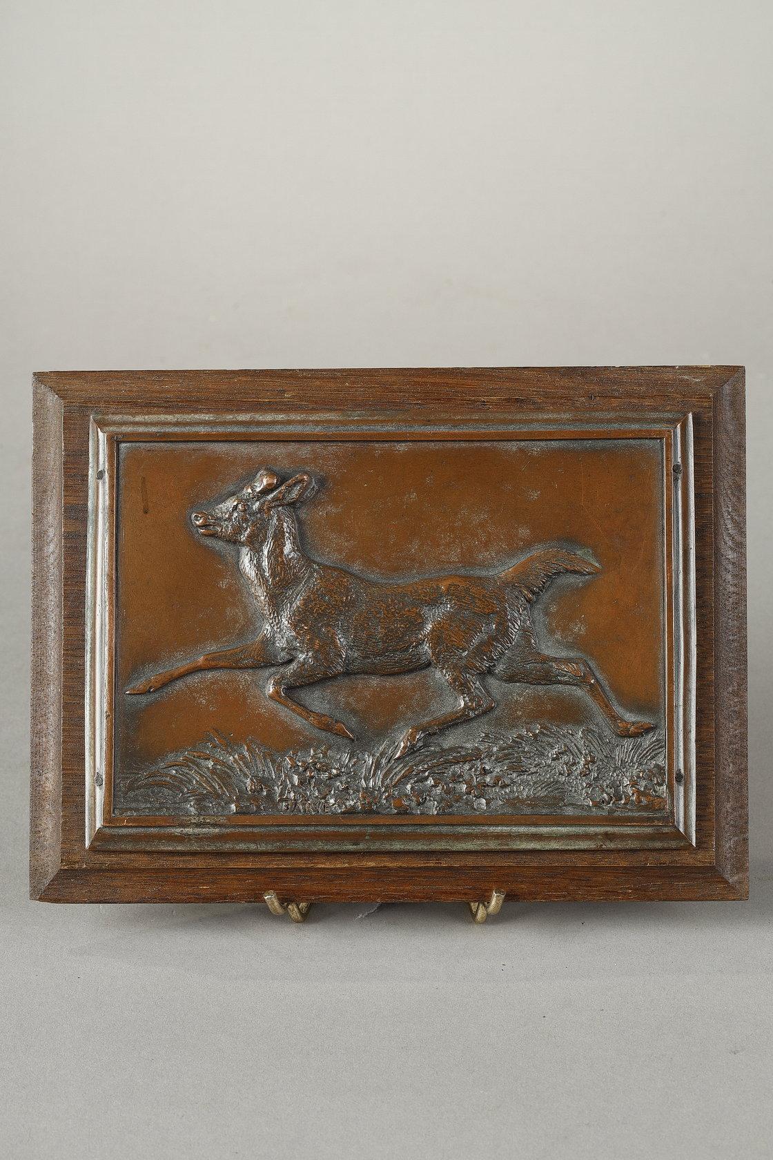 Cerf à queue blanche plaque - Sculpture de Antoine-Louis Barye