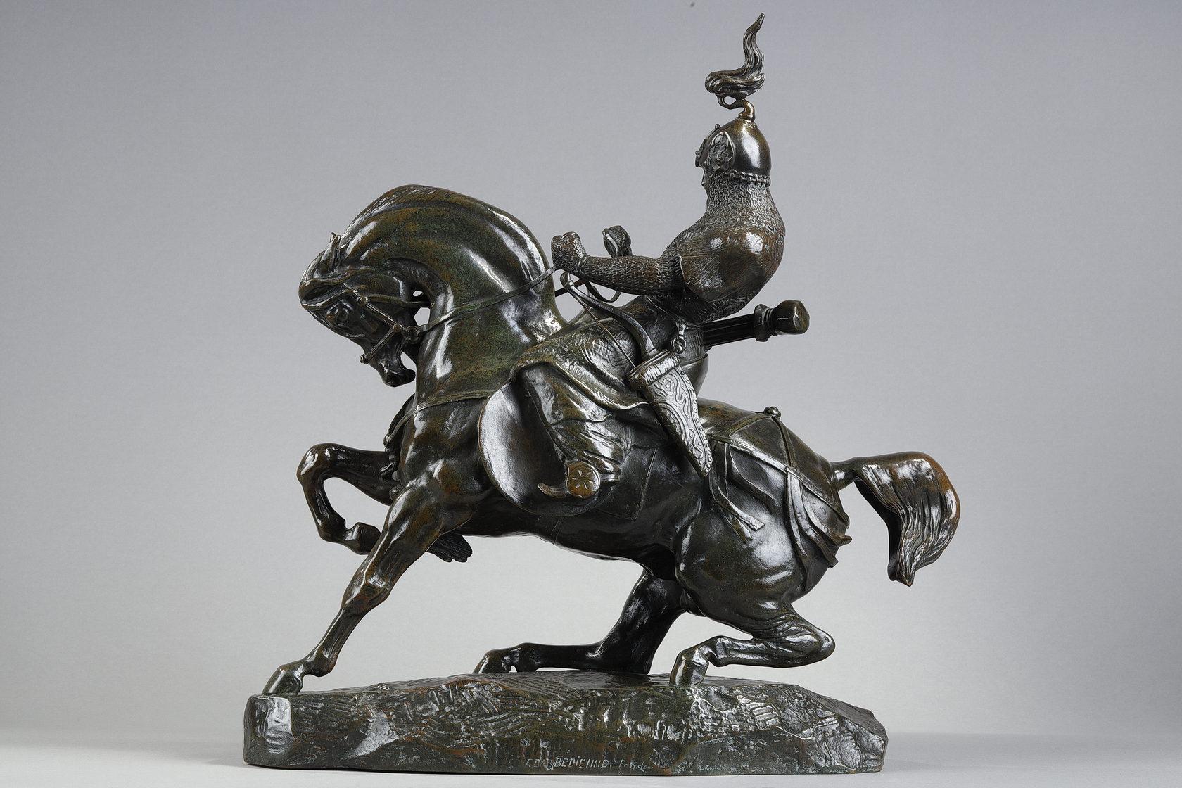 Le guerrier du Tartar arrêtant son cheval, sculpture en bronze en vente 7