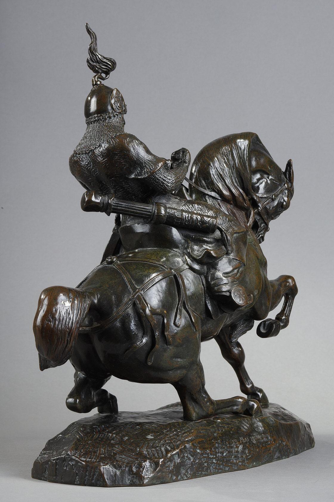 Le guerrier du Tartar arrêtant son cheval, sculpture en bronze en vente 9