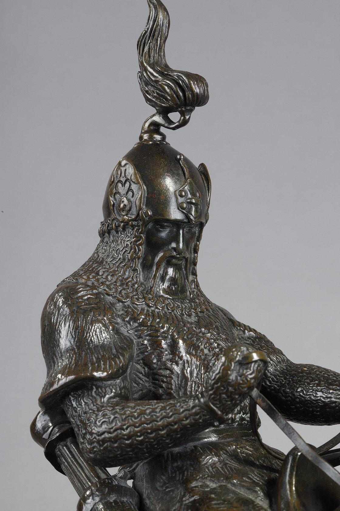 Le guerrier du Tartar arrêtant son cheval, sculpture en bronze en vente 1