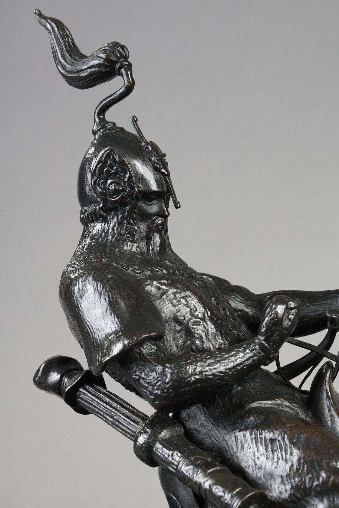 Tatarenkrieger hält sein Pferd an (Gold), Figurative Sculpture, von Antoine-Louis Barye