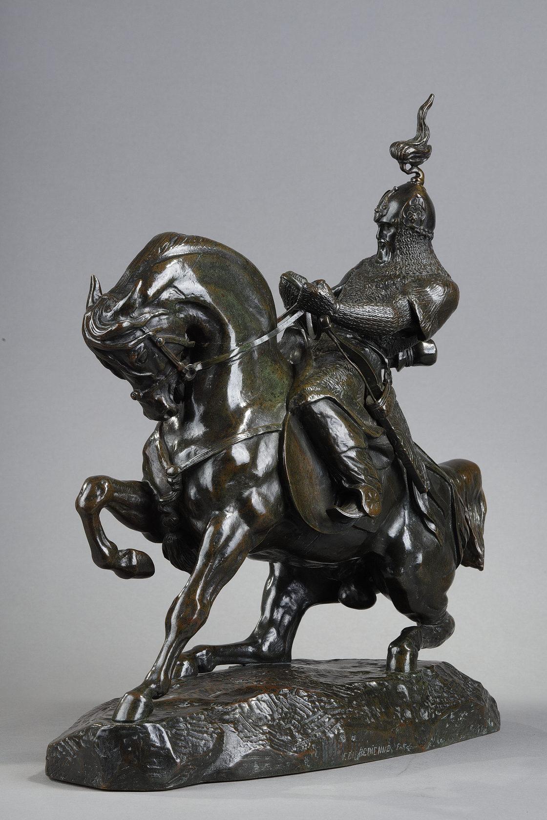 Le guerrier du Tartar arrêtant son cheval, sculpture en bronze en vente 5