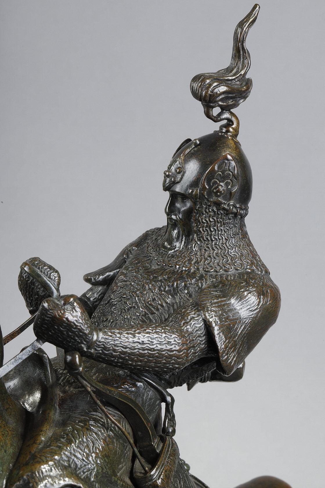Le guerrier du Tartar arrêtant son cheval, sculpture en bronze en vente 6