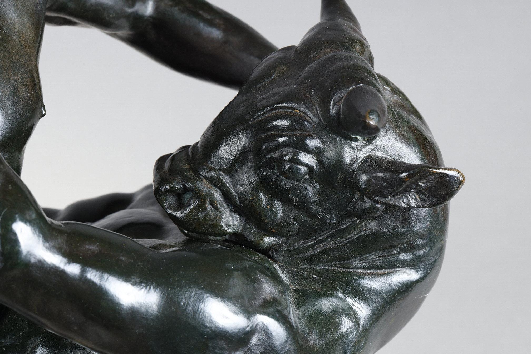 Theseus slaying the Minotaur - Gold Figurative Sculpture by Antoine-Louis Barye
