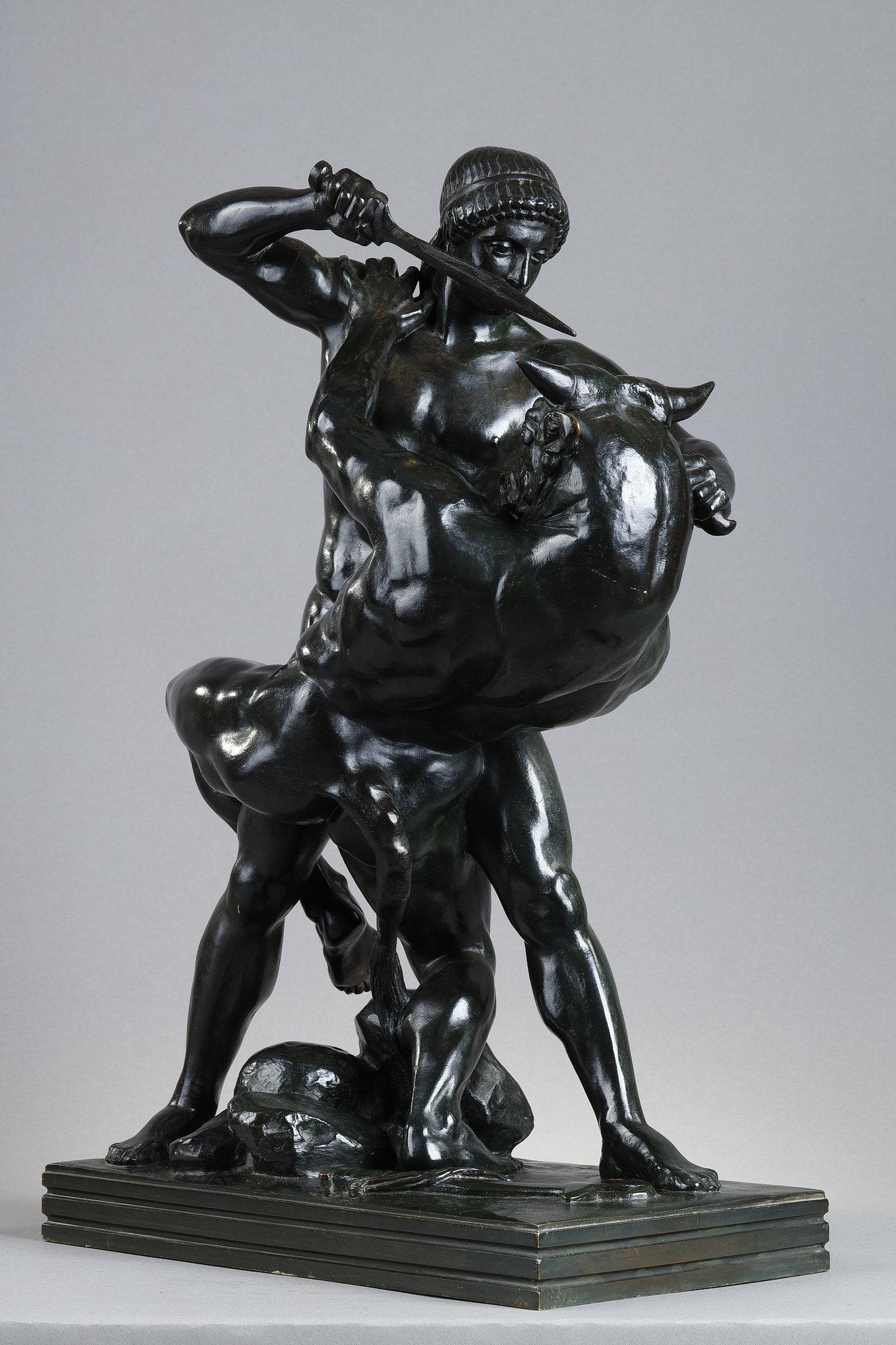 Theseus slaying the Minotaur
by Antoine-Louis Barye (1796-1875)

A rare bronze group with a nuanced dark green patina
Signed on the base 