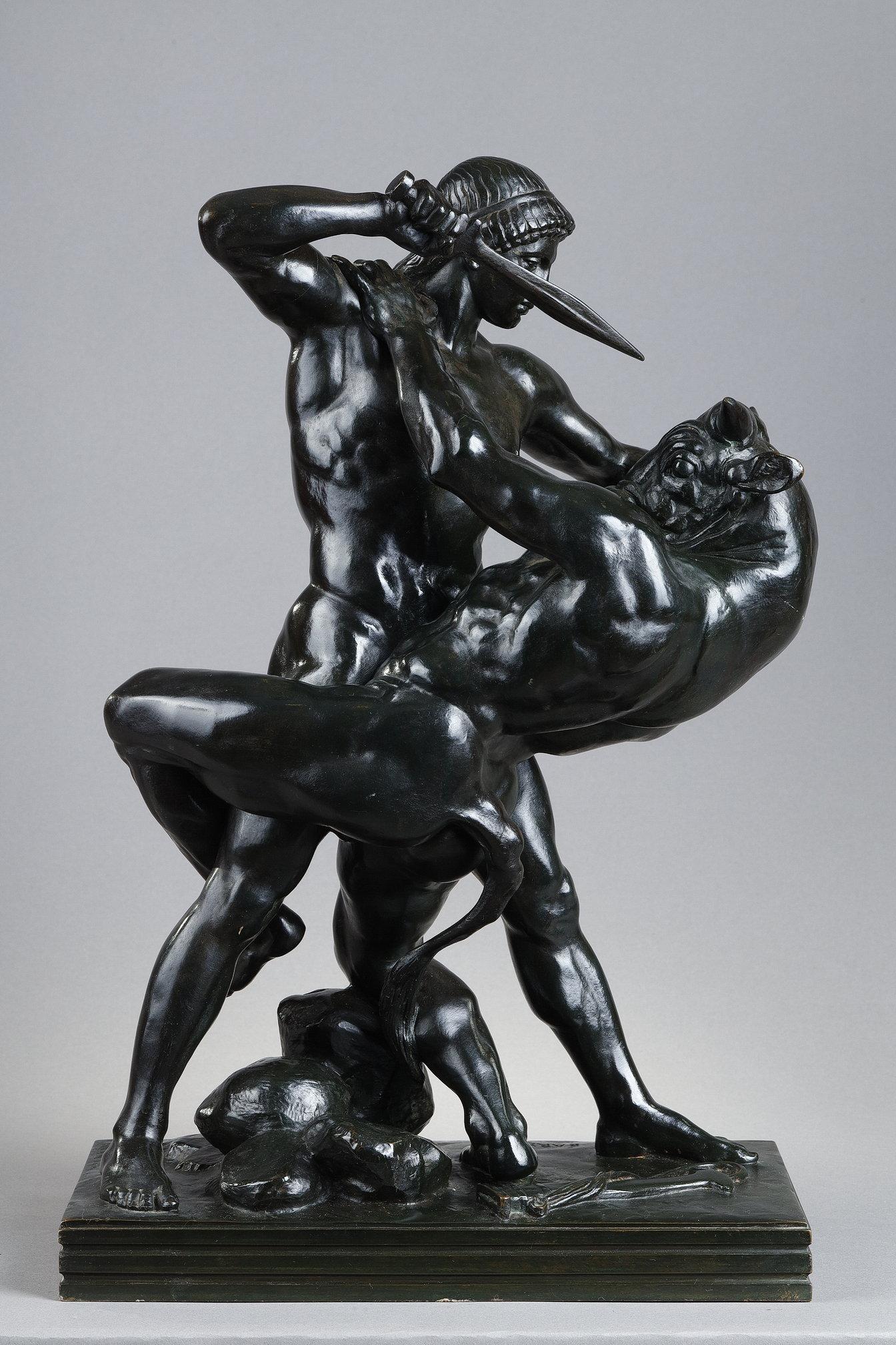 Antoine-Louis Barye Figurative Sculpture - Theseus slaying the Minotaur