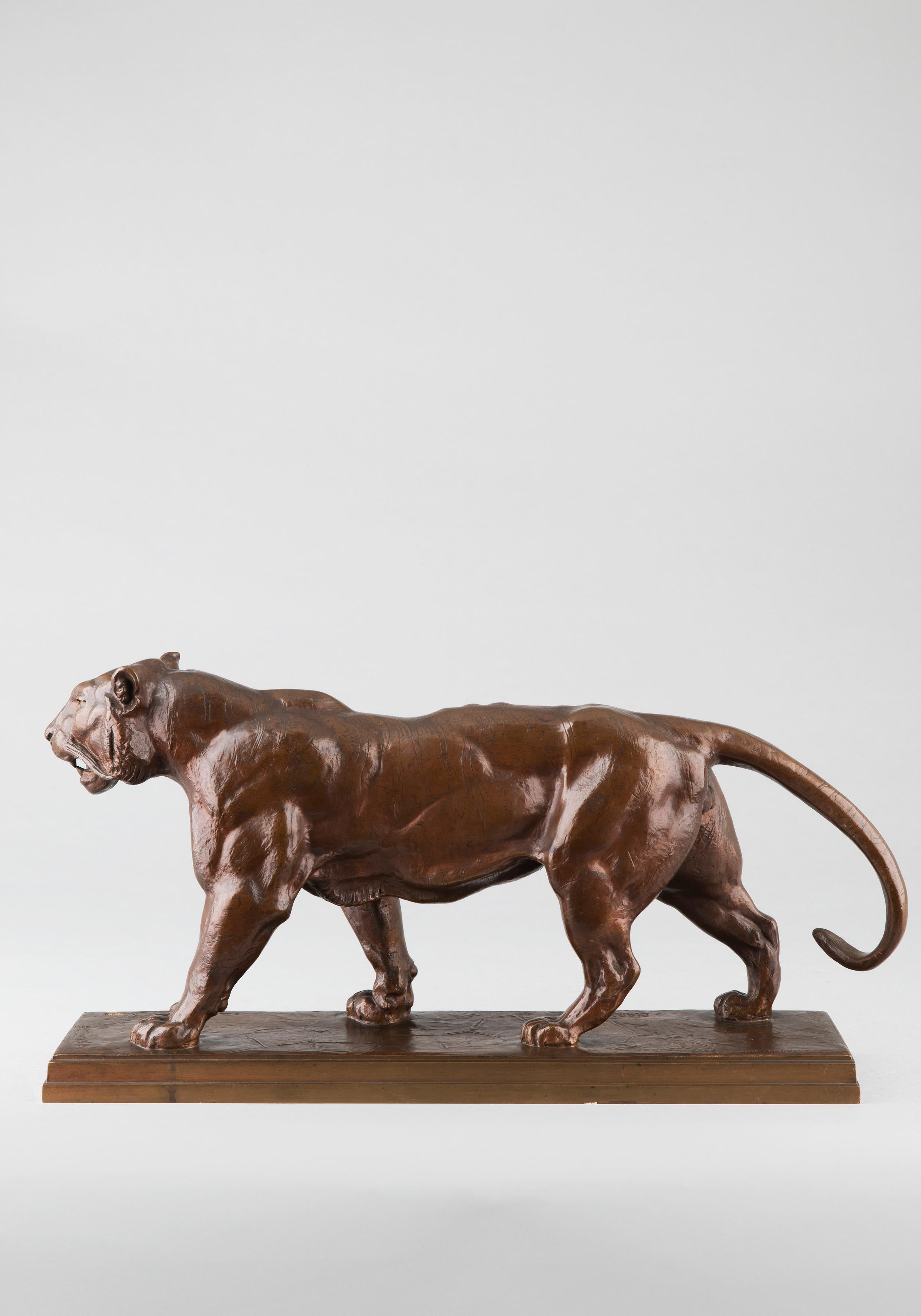 Tiger and Lion walking - French School Sculpture by Antoine-Louis Barye