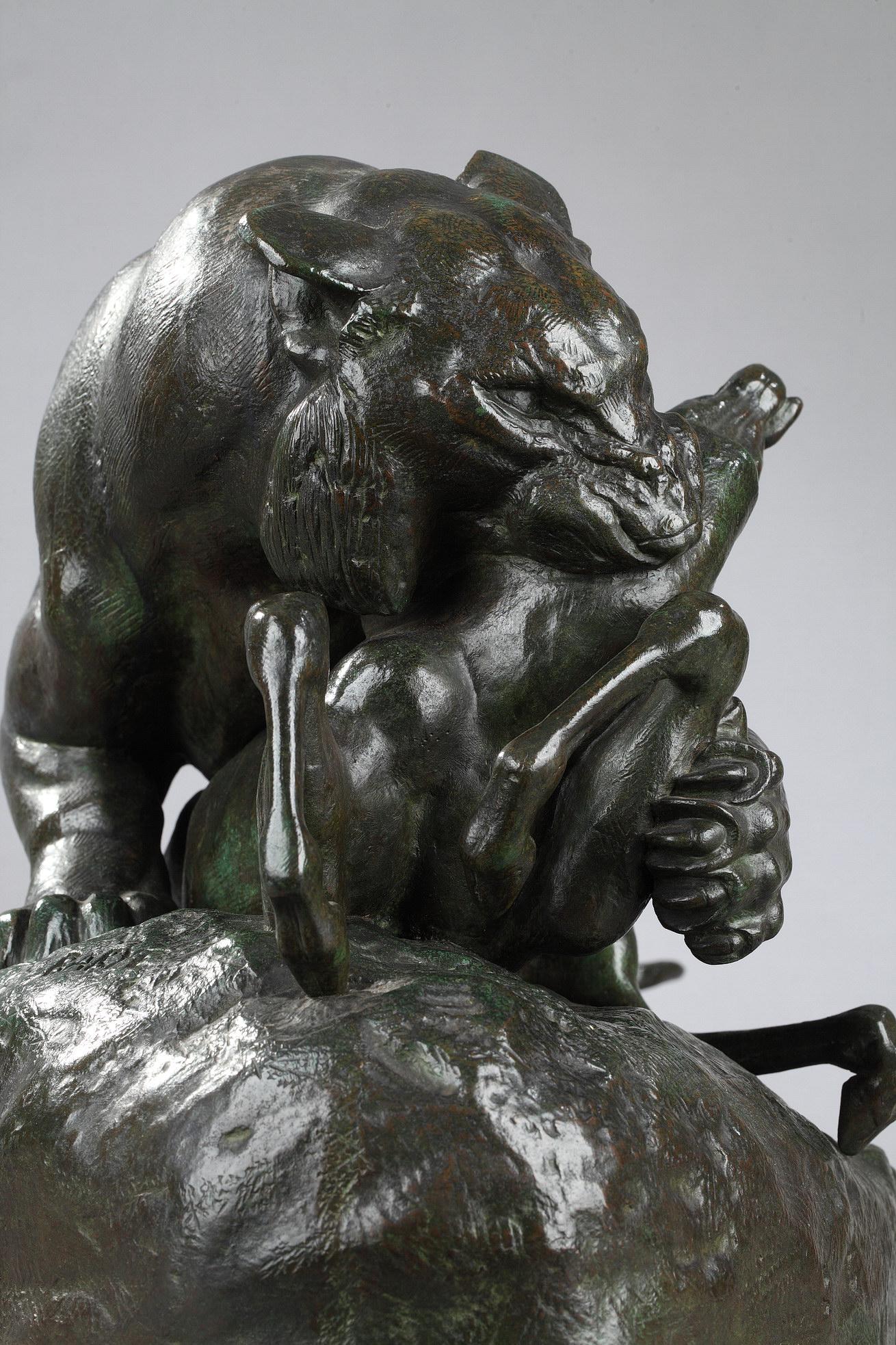 Antoine-Louis Barye (1796-1875)
La tigre sorprende un'antilope

Bronzo con patina marrone scuro e sfumata
Firmato sulla base 