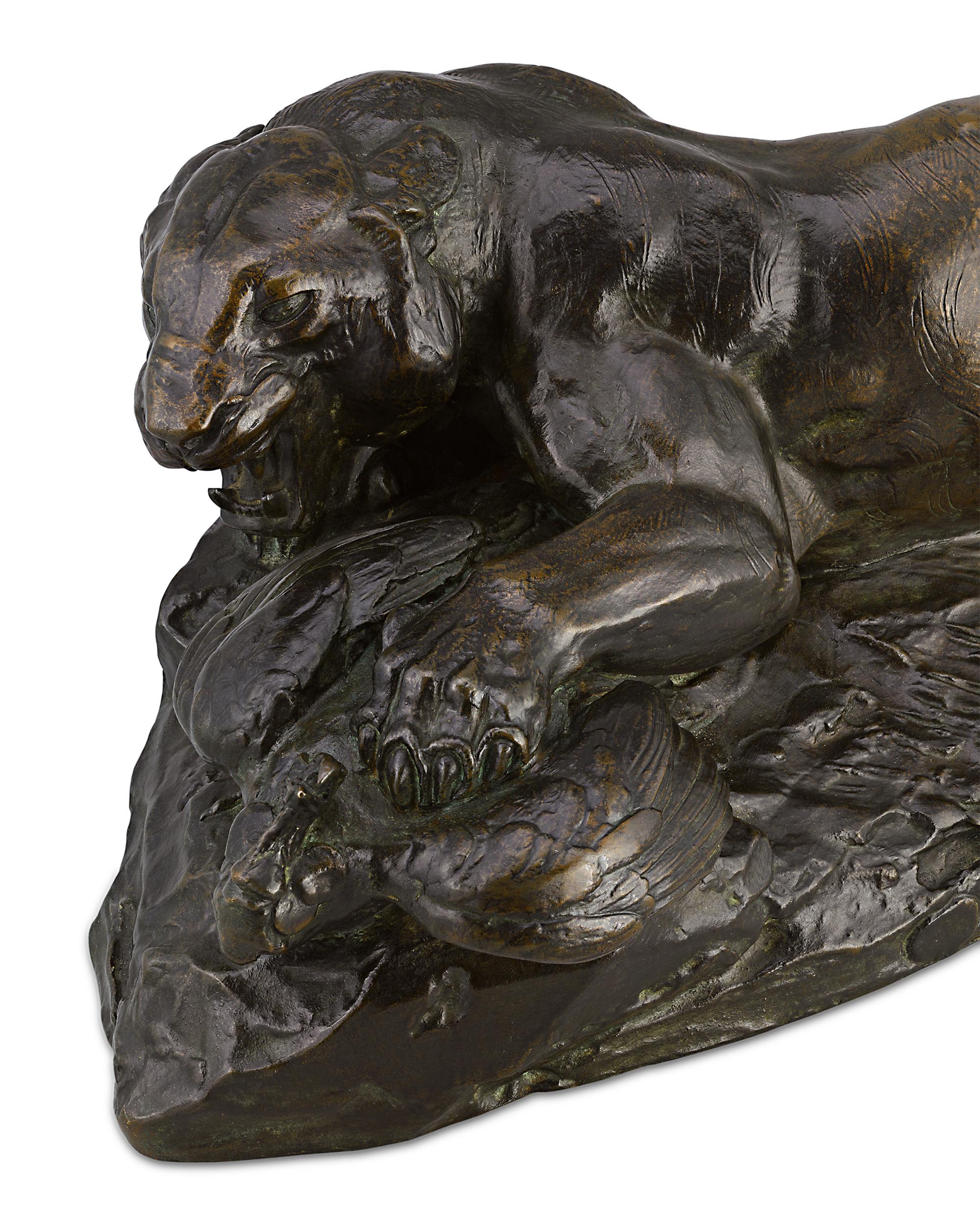 Tigre saissant un paon by Antoine-Louis Barye For Sale 1