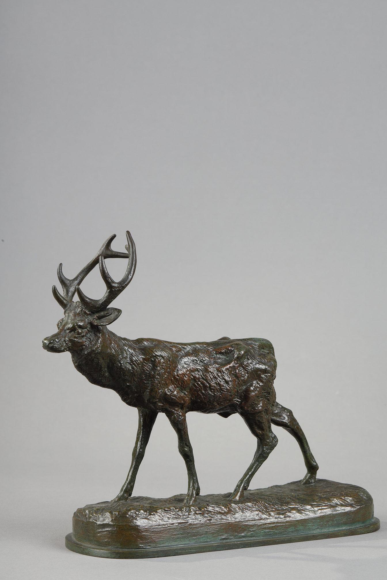 Walking Deer N.2 - Sculpture by Antoine-Louis Barye
