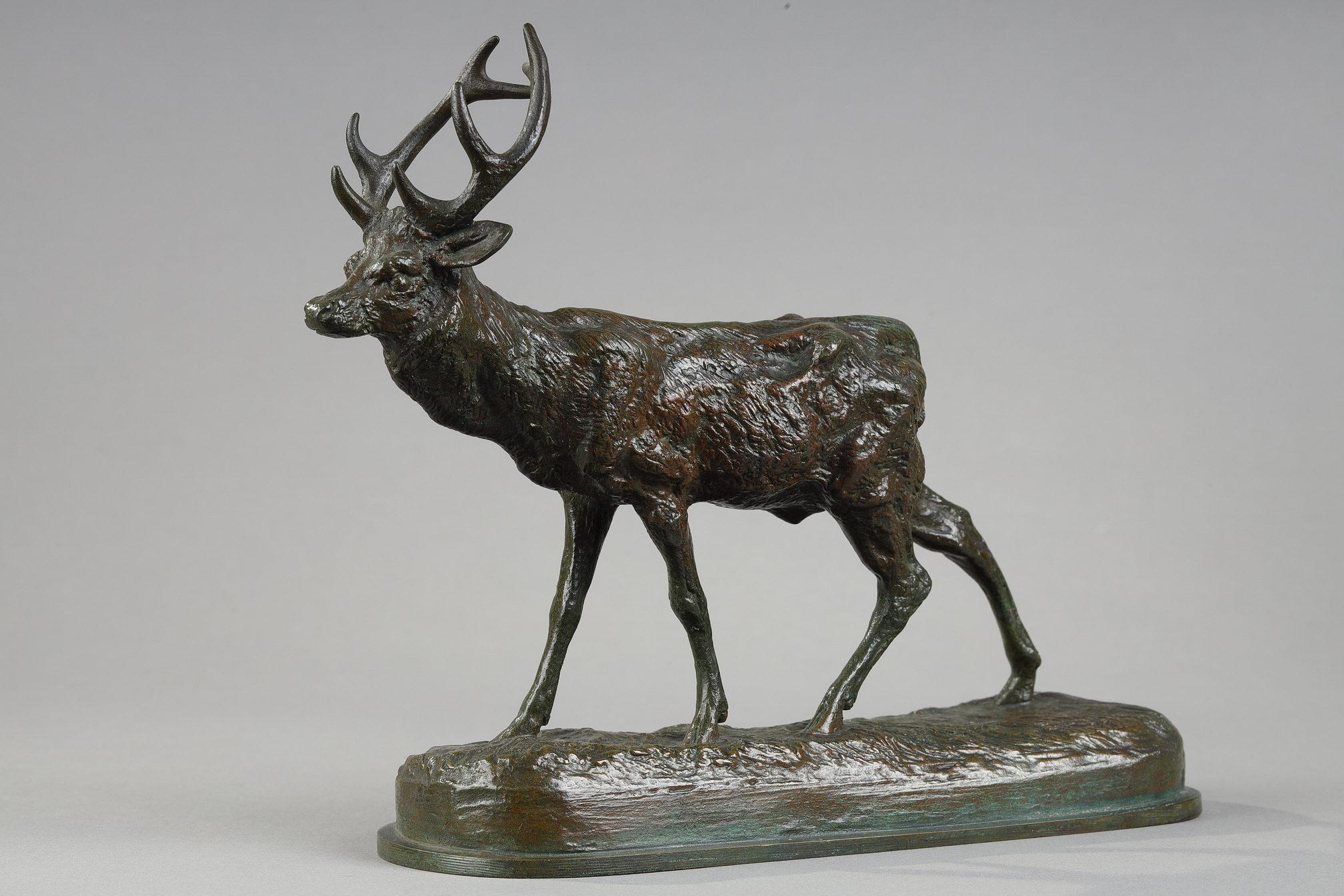 Antoine-Louis Barye Figurative Sculpture - Walking Deer N.2