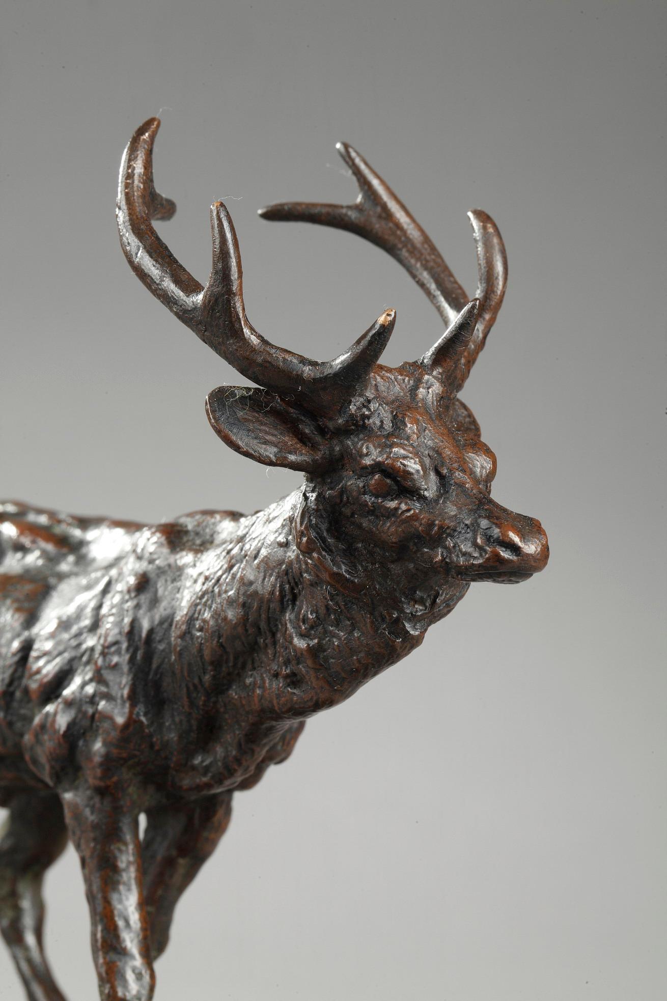 Walking Stag - French School Sculpture by Antoine-Louis Barye