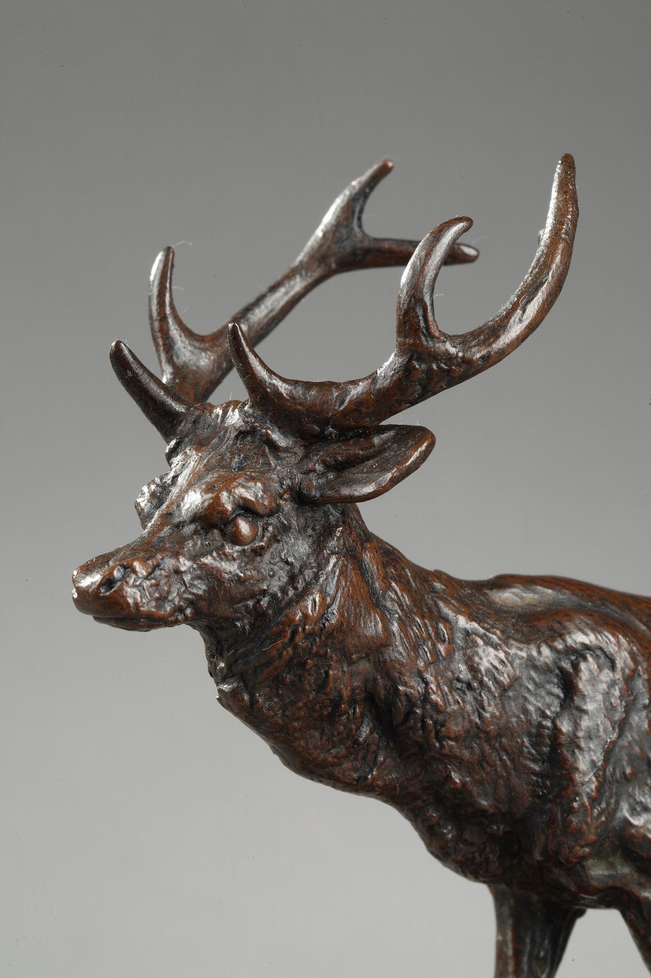 Walking Stag - Gold Figurative Sculpture by Antoine-Louis Barye
