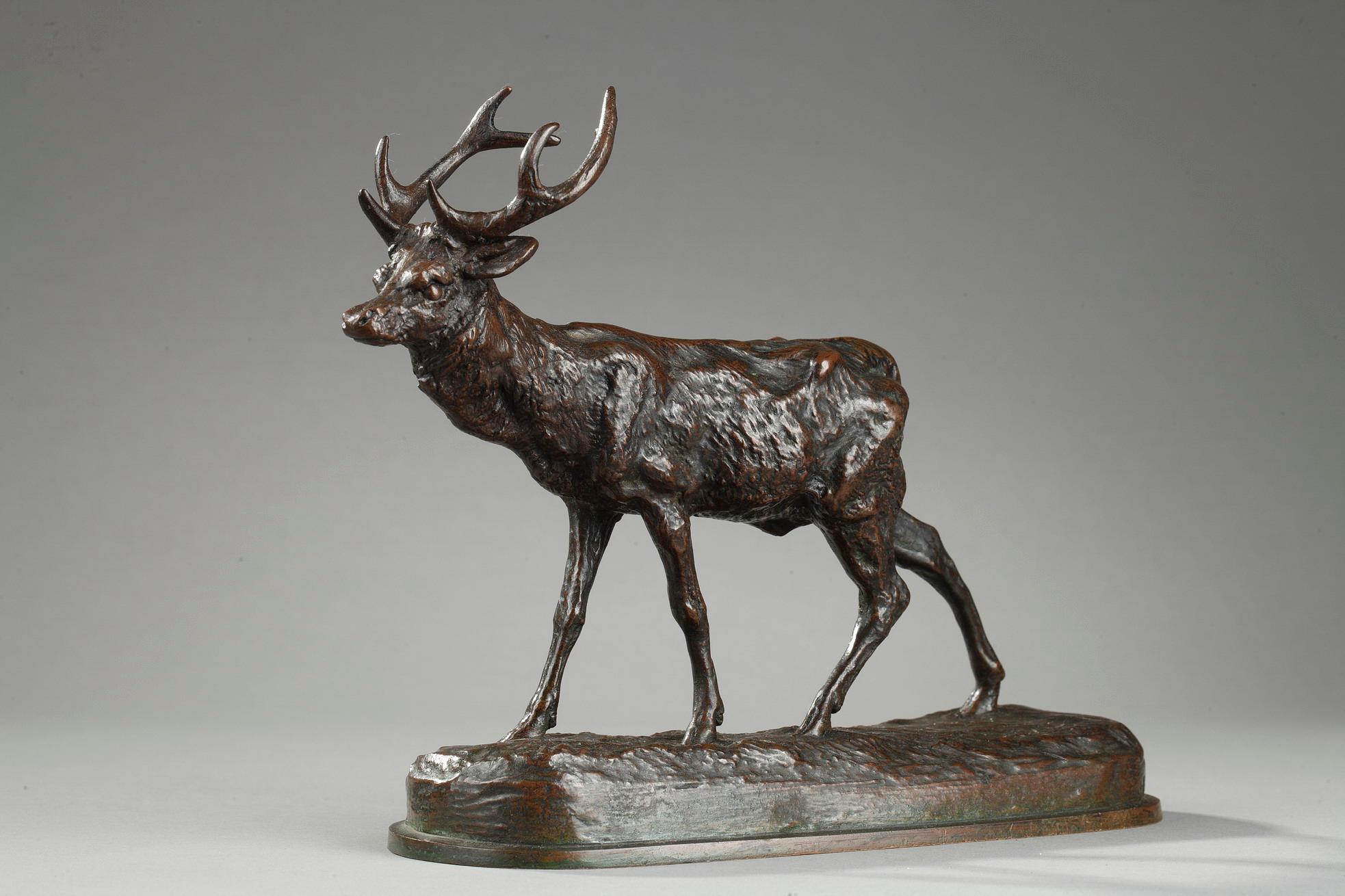 Walking Stag No.2 
by Antoine-Louis BARYE (1796-1875)

A bronze sculpture with a nuanced brown patina
Signed on the base 