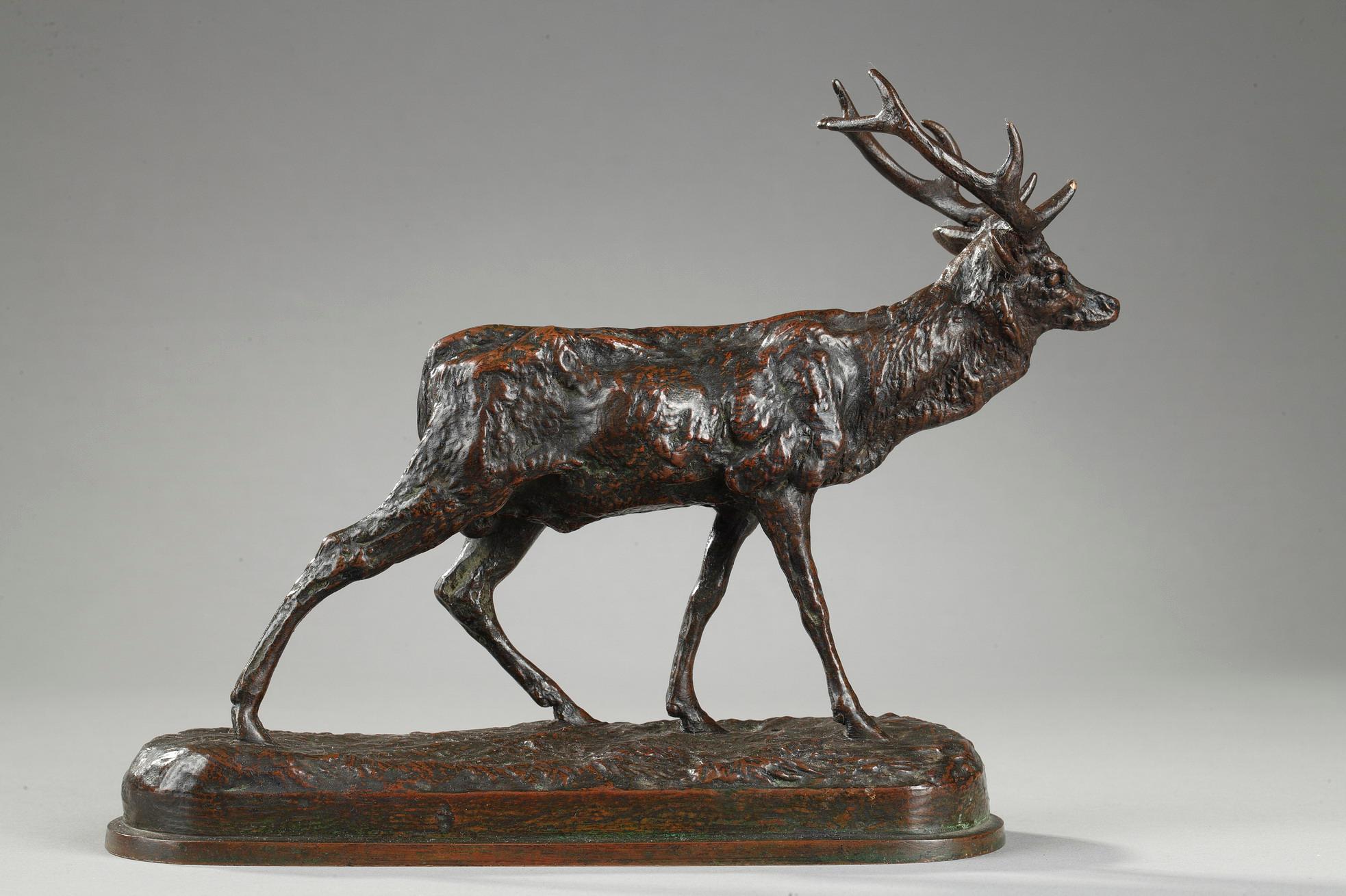 Antoine-Louis Barye Figurative Sculpture - Walking Stag