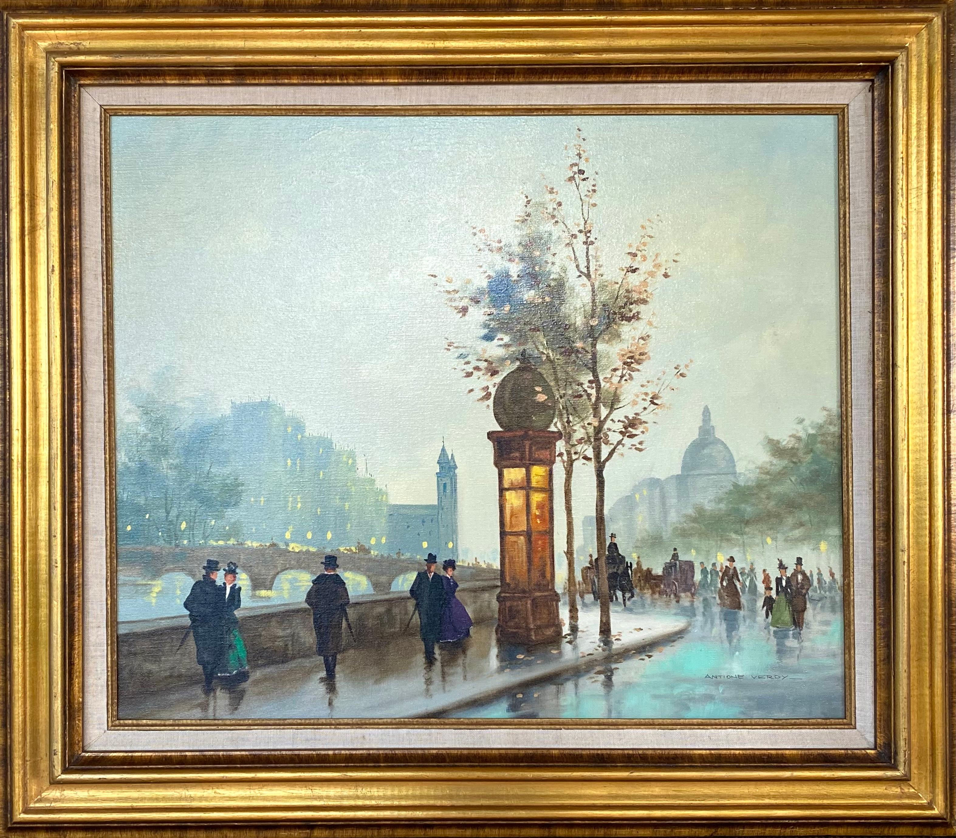 Die alten Zeiten, Paris – Painting von Antione Verdy